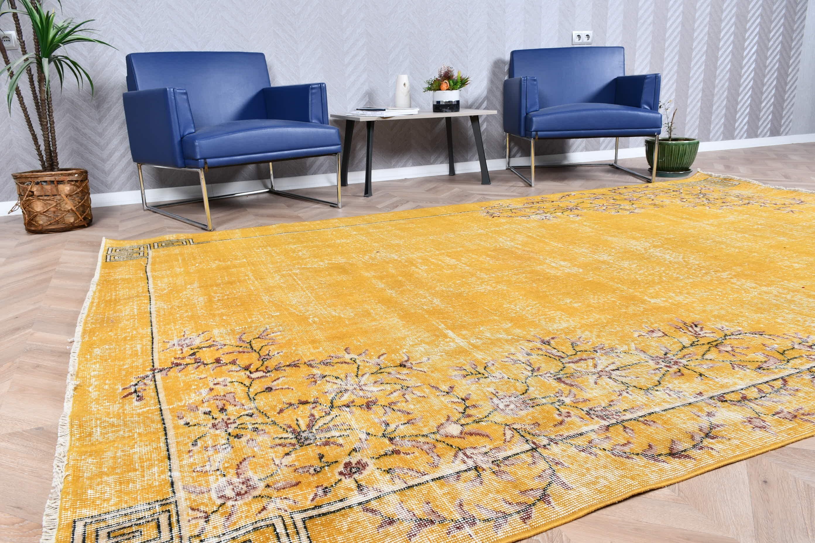 Dining Room Rug, Yellow Oriental Rug, Natural Rug, Turkish Rugs, Oushak Rugs, 6.8x10.1 ft Large Rug, Bedroom Rug, Floor Rug, Vintage Rug