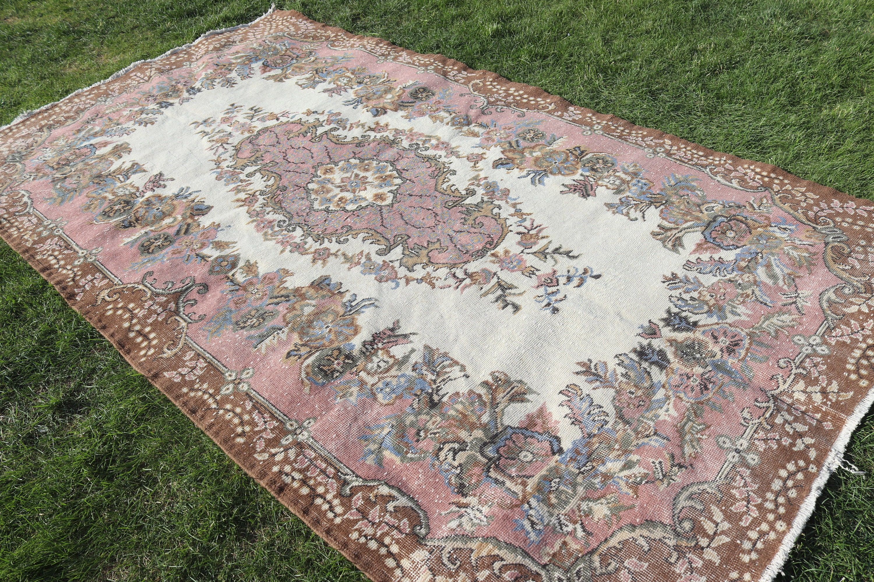 5.7x10 ft Large Rugs, Turkish Rug, Anatolian Rug, Pink Home Decor Rugs, Aztec Rug, Large Oushak Rug, Large Boho Rugs, Vintage Rug, Cool Rug