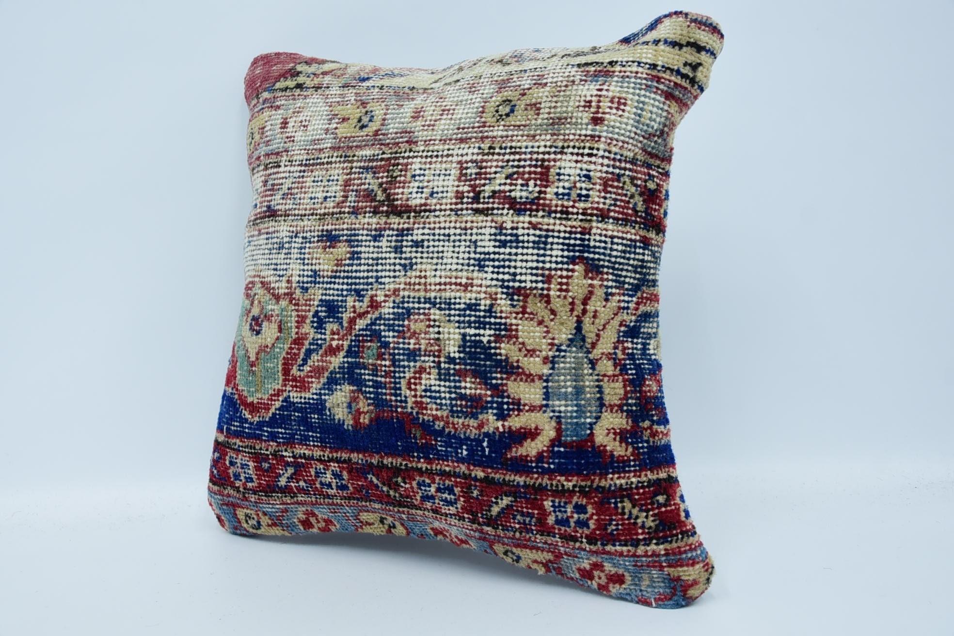 Göçebe Yastık Kılıfı, 16"x16" Mavi Yastık, Boho Yastık, Kanepe Yastık, Yün Kilim Yastık Yastık, Etnik Kilim Kilim Yastık