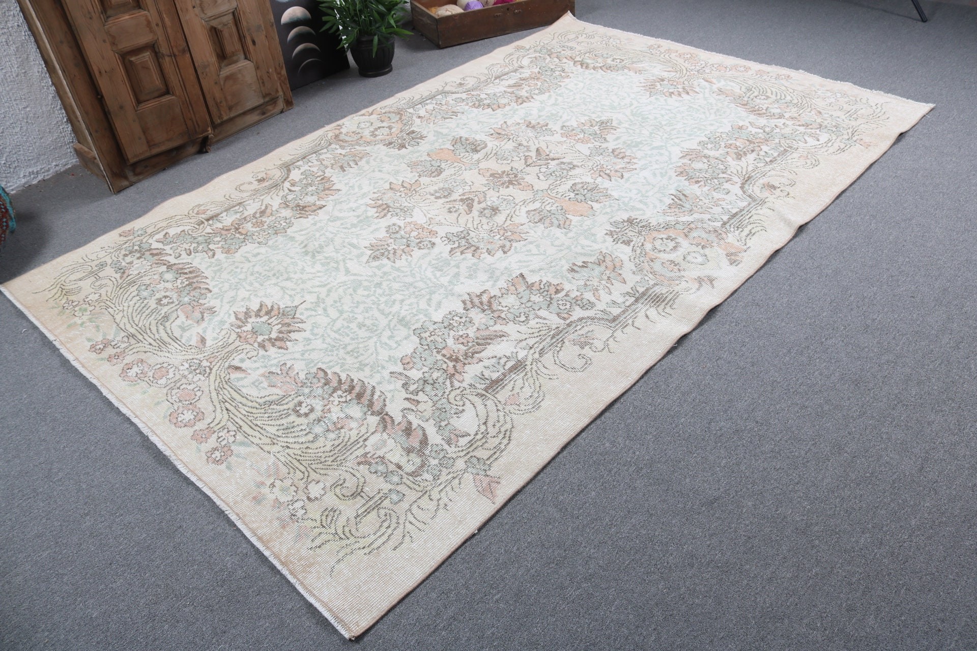 Boho Rugs, Rugs for Large Oushak, Bedroom Rug, Wool Rugs, Turkish Rugs, Vintage Rug, Large Vintage Rug, 6x9.2 ft Large Rug, Beige Cool Rugs