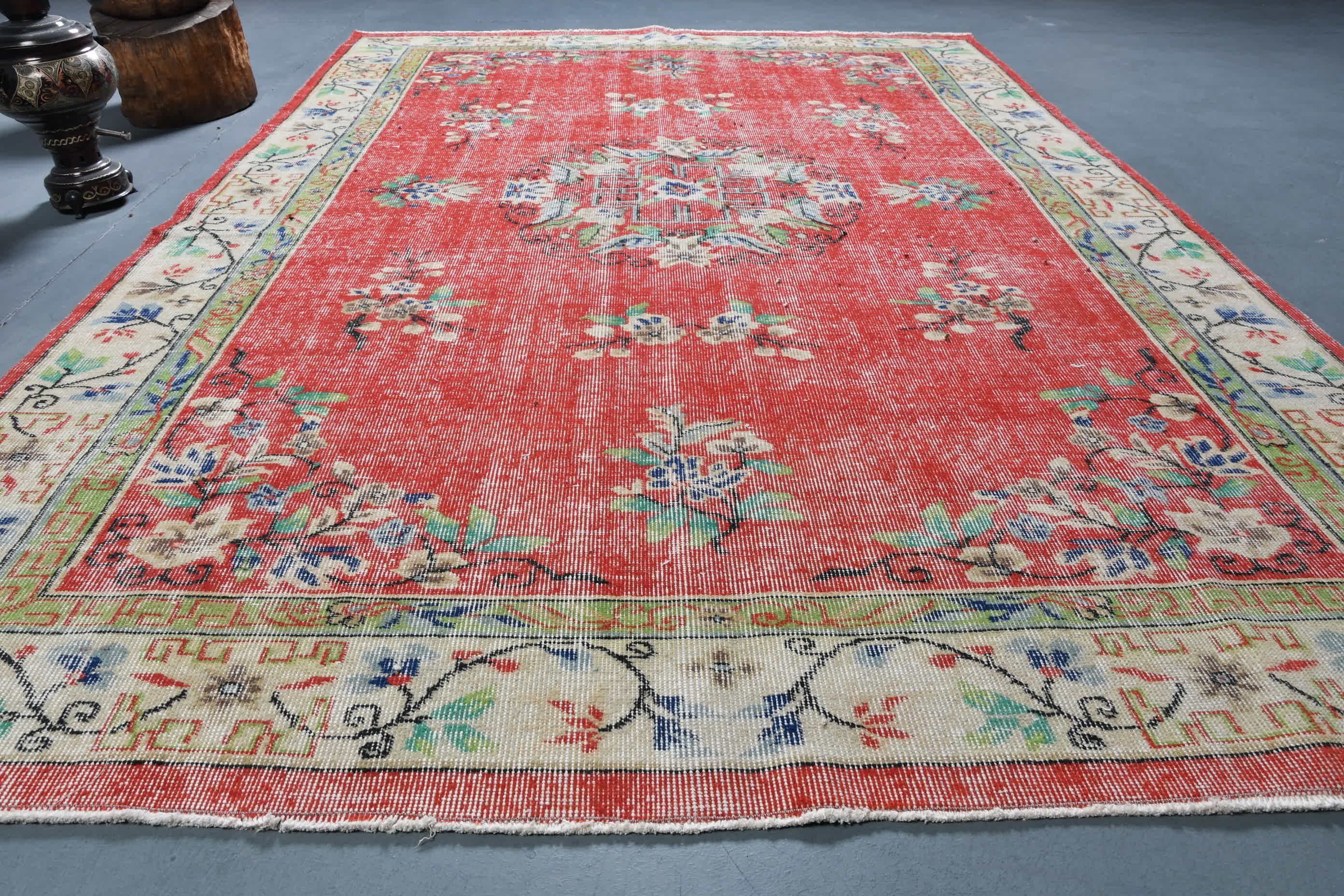 Living Room Rug, Red Anatolian Rug, Designer Rug, Kitchen Rug, Bedroom Rugs, 6.1x9.6 ft Large Rugs, Turkish Rug, Vintage Rugs