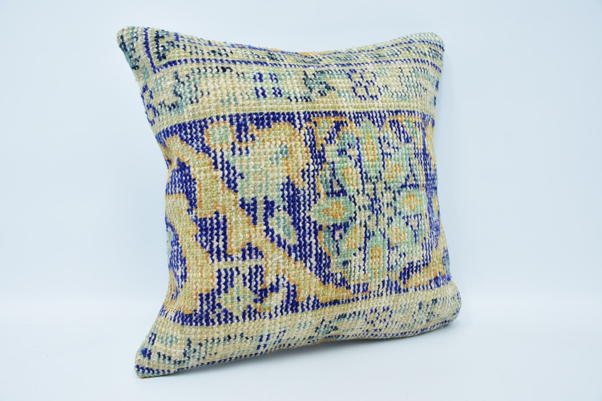 18"x18" Blue Pillow Sham, Kilim Cushion Sham, Turkish Kilim Pillow, Couch Pillow Case, Outdoor Throw Pillow Case, Vintage Kilim Pillow