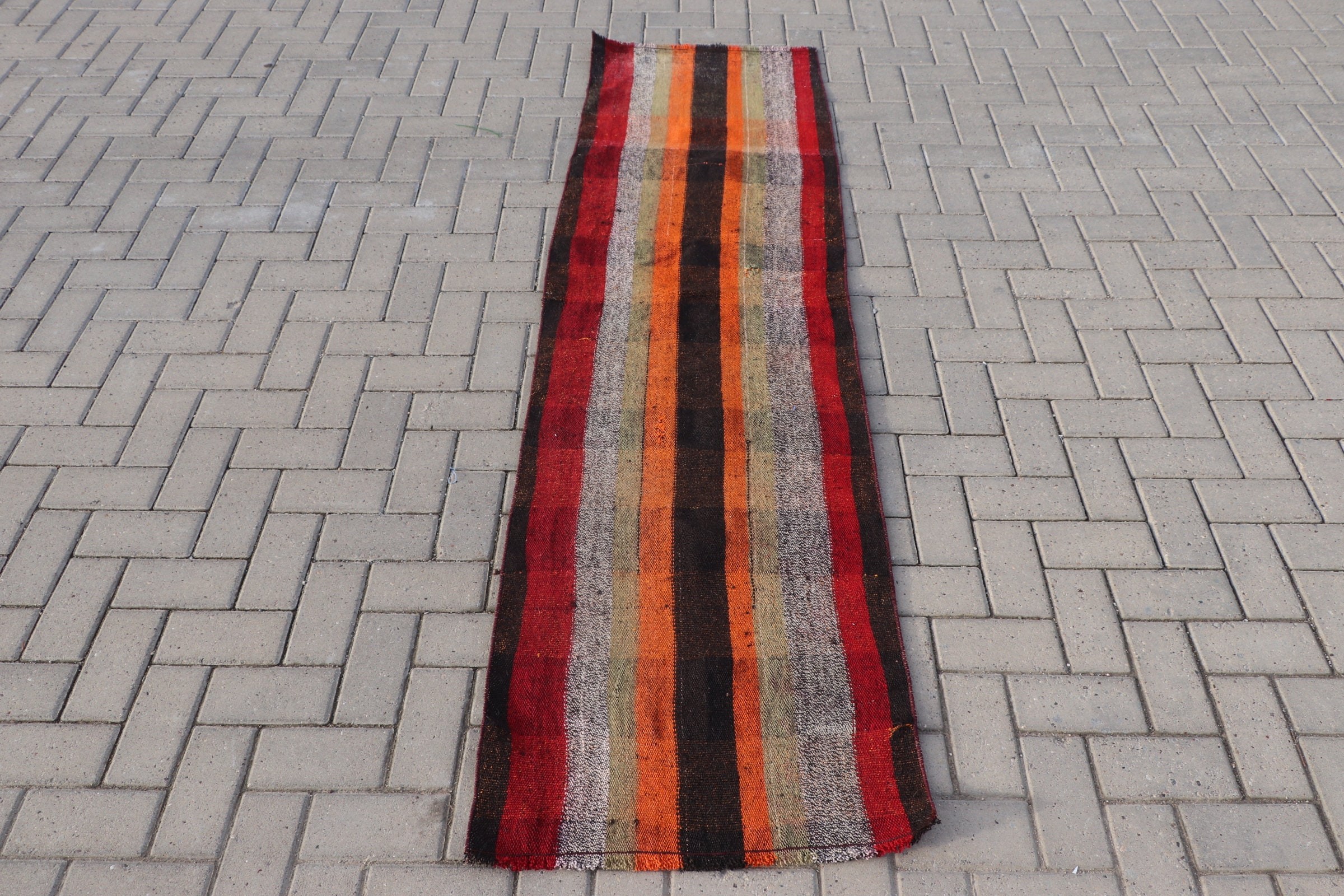 Corridor Rug, 2.1x7.4 ft Runner Rug, Wool Rug, Old Rug, Rugs for Runner, Kilim, Turkish Rug, Vintage Rug, Green Wool Rug, Anatolian Rug