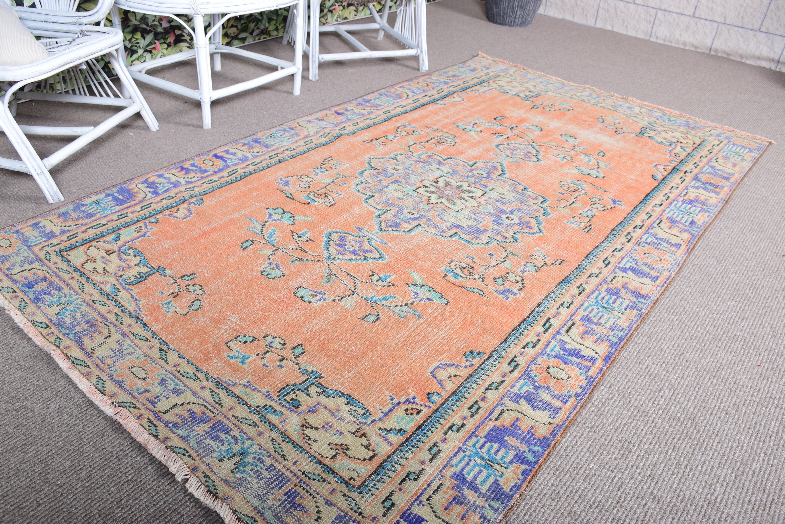 Rugs for Kitchen, Cool Rug, Bedroom Rugs, Vintage Rugs, Orange Floor Rug, Turkish Rug, Dining Room Rugs, 4.6x8 ft Area Rug