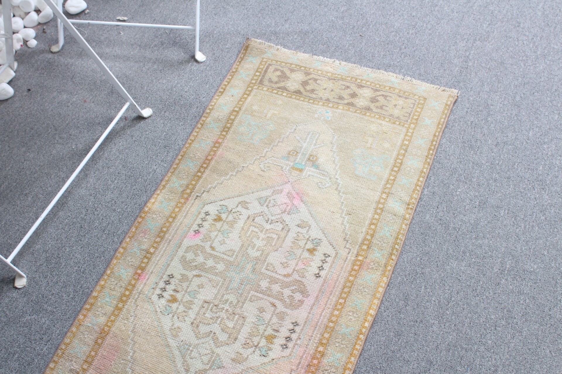 Turkish Rugs, Bathroom Rugs, Moroccan Rug, Beige Floor Rug, Wall Hanging Rug, 1.6x3.8 ft Small Rugs, Vintage Rug, Bedroom Rugs, Natural Rug