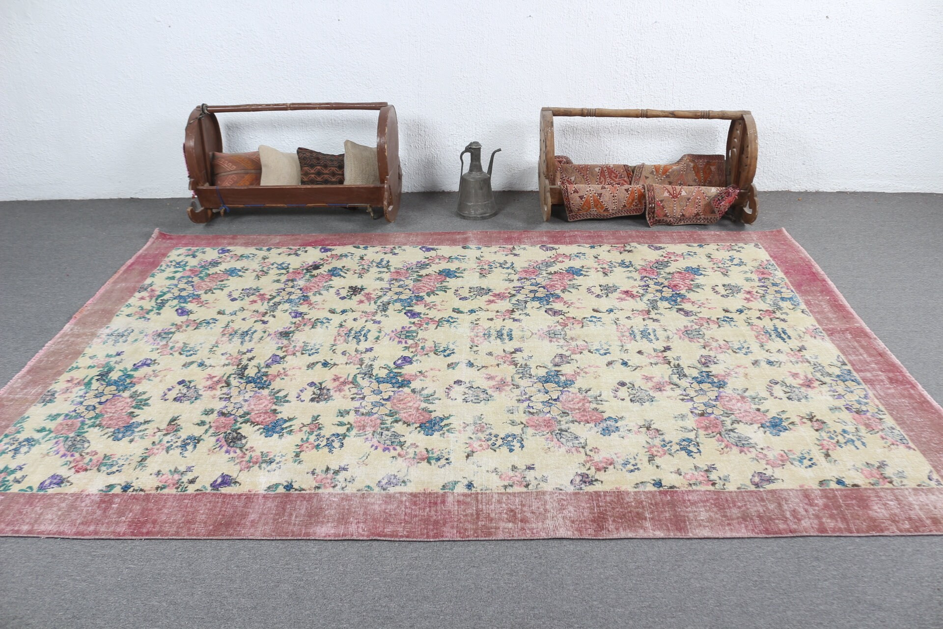 Turkish Rug, Home Decor Rug, Living Room Rug, Bedroom Rugs, Salon Rug, Beige  6.6x9.8 ft Large Rug, Vintage Rugs, Bright Rug