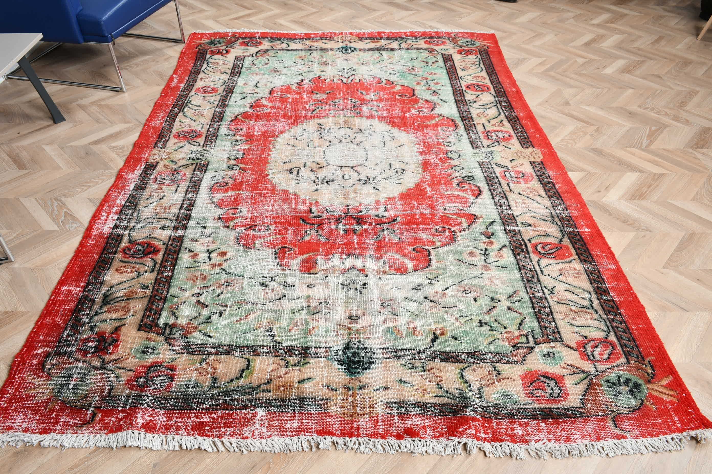 Rugs for Salon, Bedroom Rug, 6.1x8.8 ft Large Rug, Salon Rug, Floor Rugs, Turkish Rug, Pale Rug, Red Anatolian Rug, Wool Rugs, Vintage Rugs