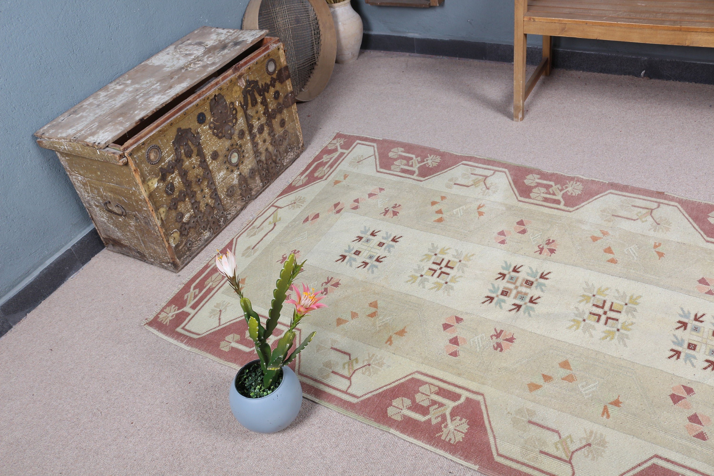 Beige Cool Rug, Pale Rug, Home Decor Rug, 4x6.6 ft Area Rug, Dining Room Rug, Turkish Rugs, Kitchen Rugs, Rugs for Living Room, Vintage Rug