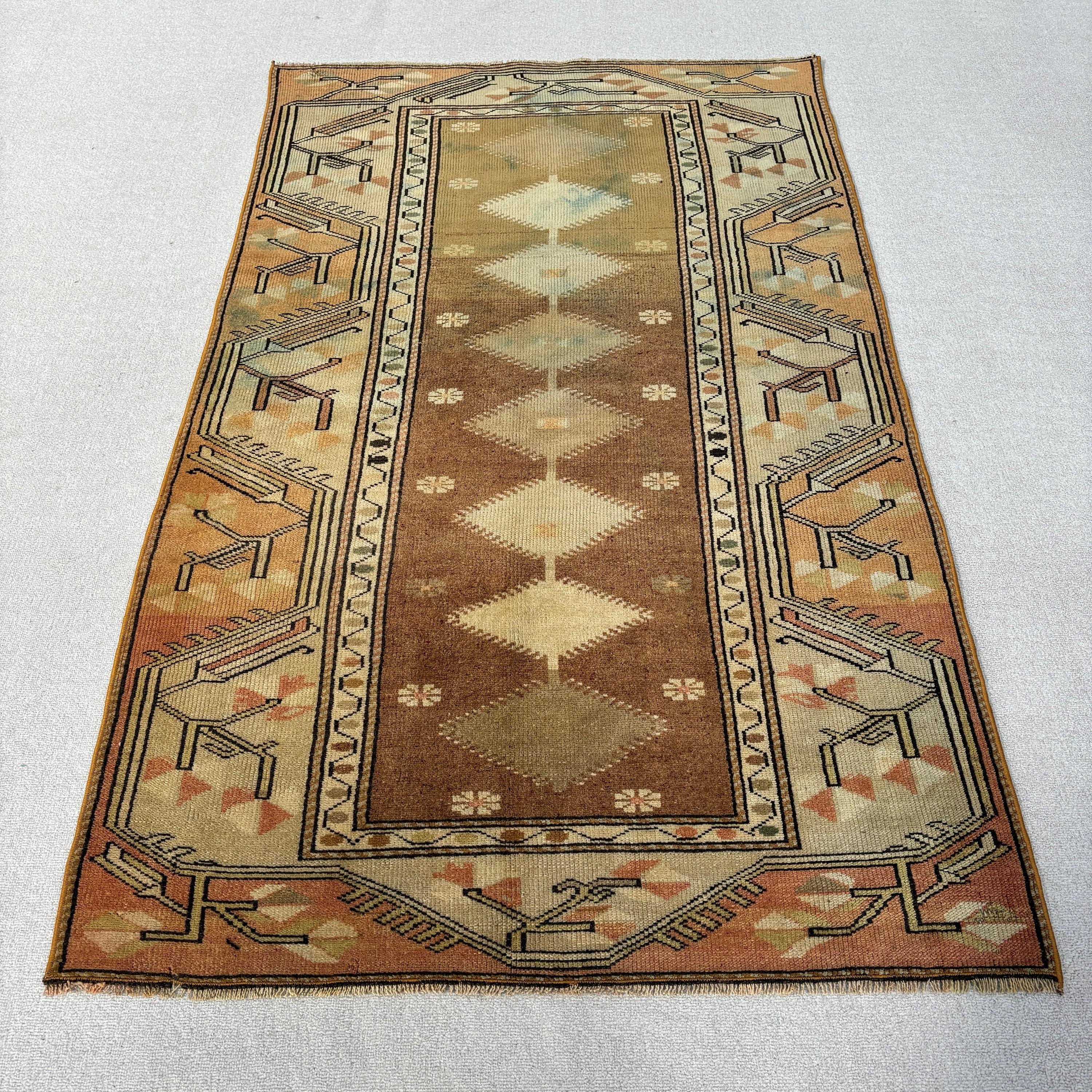 Oriental Rugs, Bedroom Rug, Turkish Rugs, 3.6x5.8 ft Accent Rug, Rugs for Vintage Accent, Brown Cool Rug, Vintage Rugs, Kitchen Rug