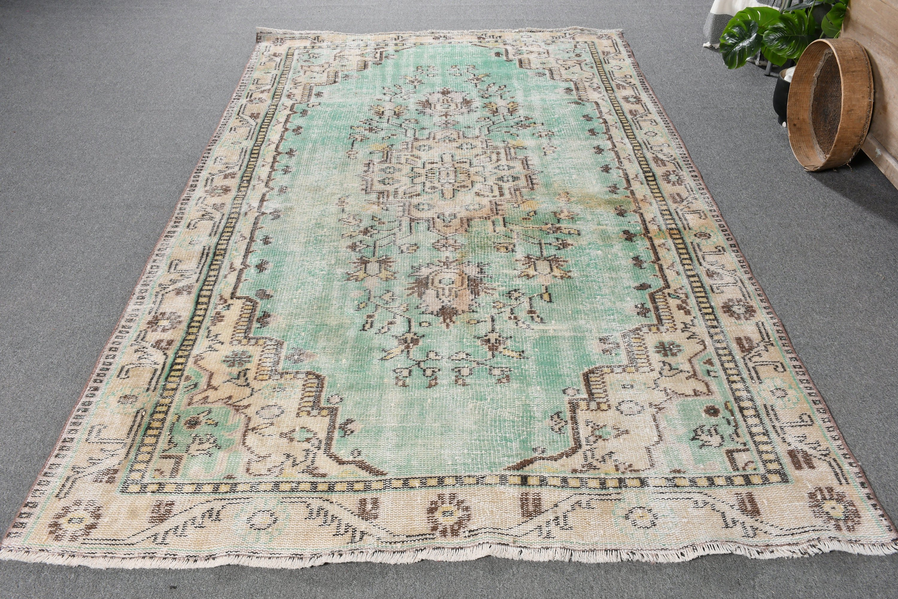 Türk Halısı, Yatak Odası Halıları, Salon Halıları, Yeşil 5.2x8.5 ft Büyük Halı, Salon Halısı, Vintage Halı, Yün Halılar