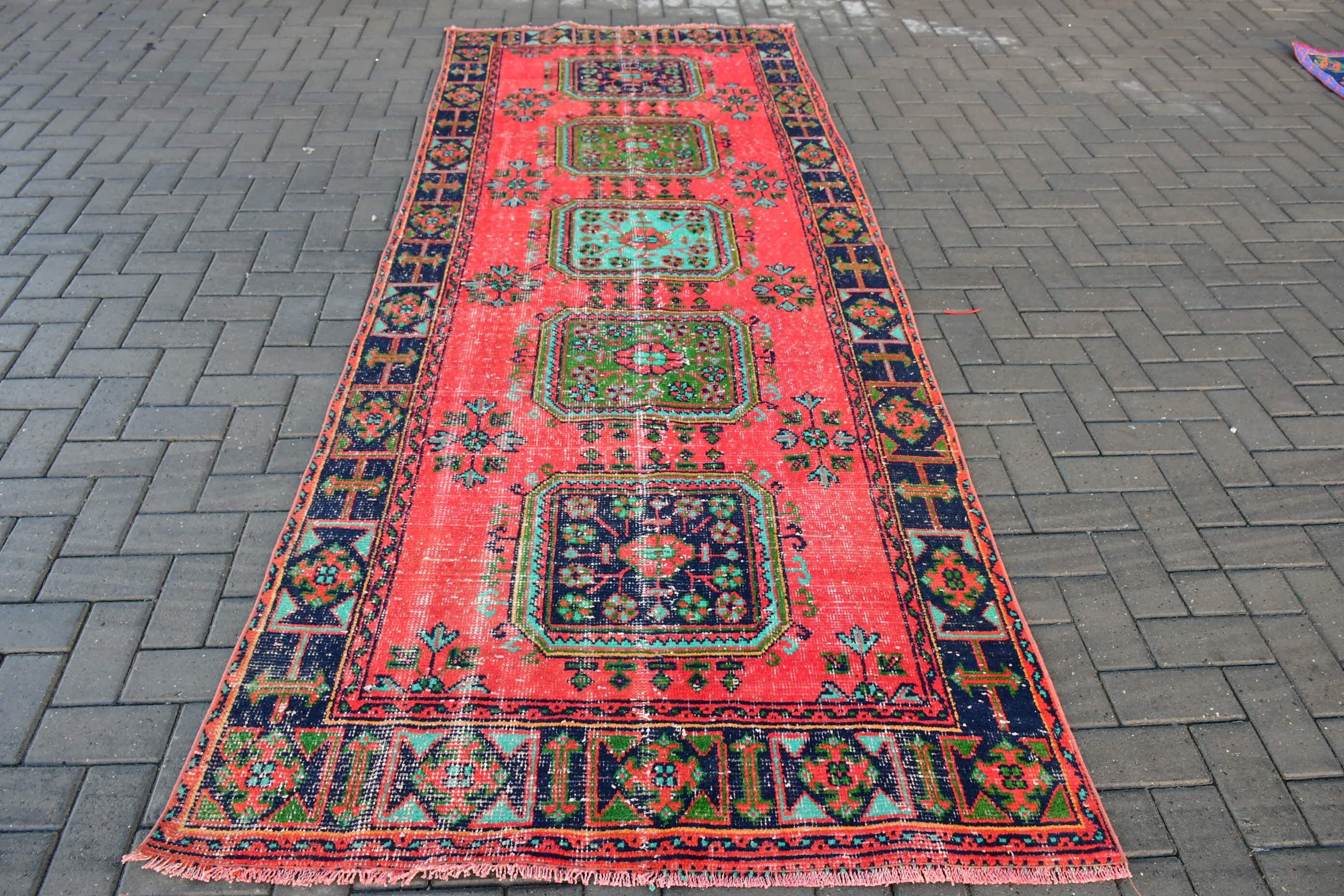 Oriental Rugs, 4.2x10.5 ft Runner Rugs, Corridor Rugs, Turkish Rug, Wool Rug, Hallway Rugs, Red Antique Rug, Vintage Rugs, Rugs for Runner