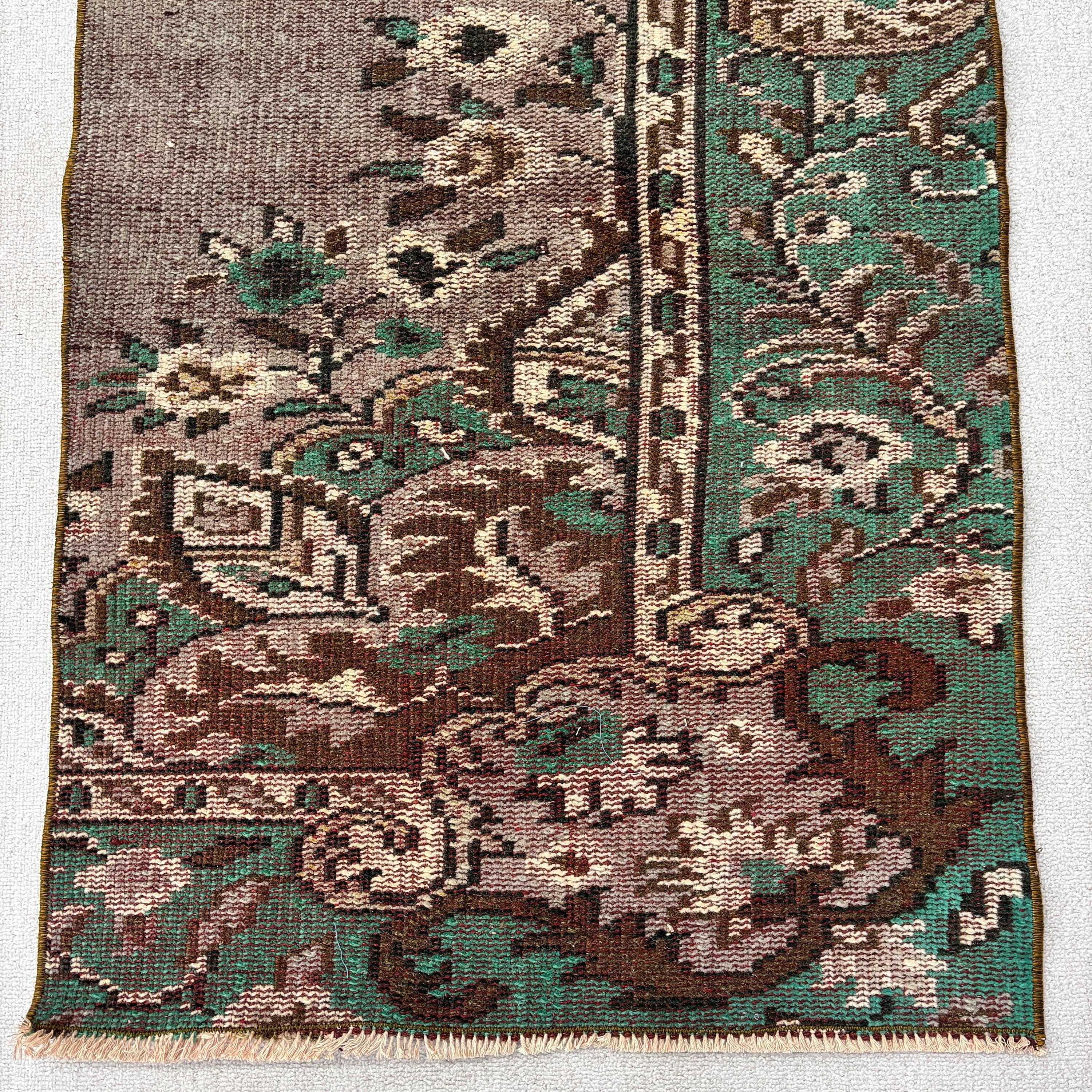 Yeşil Fas Halısı, Vintage Halılar, Türk Halıları, Küçük Boho Halıları, Yün Halı, 2.3x5.1 ft Küçük Halı, Oushak Halısı, Küçük Vintage Halı, Türkiye Halıları