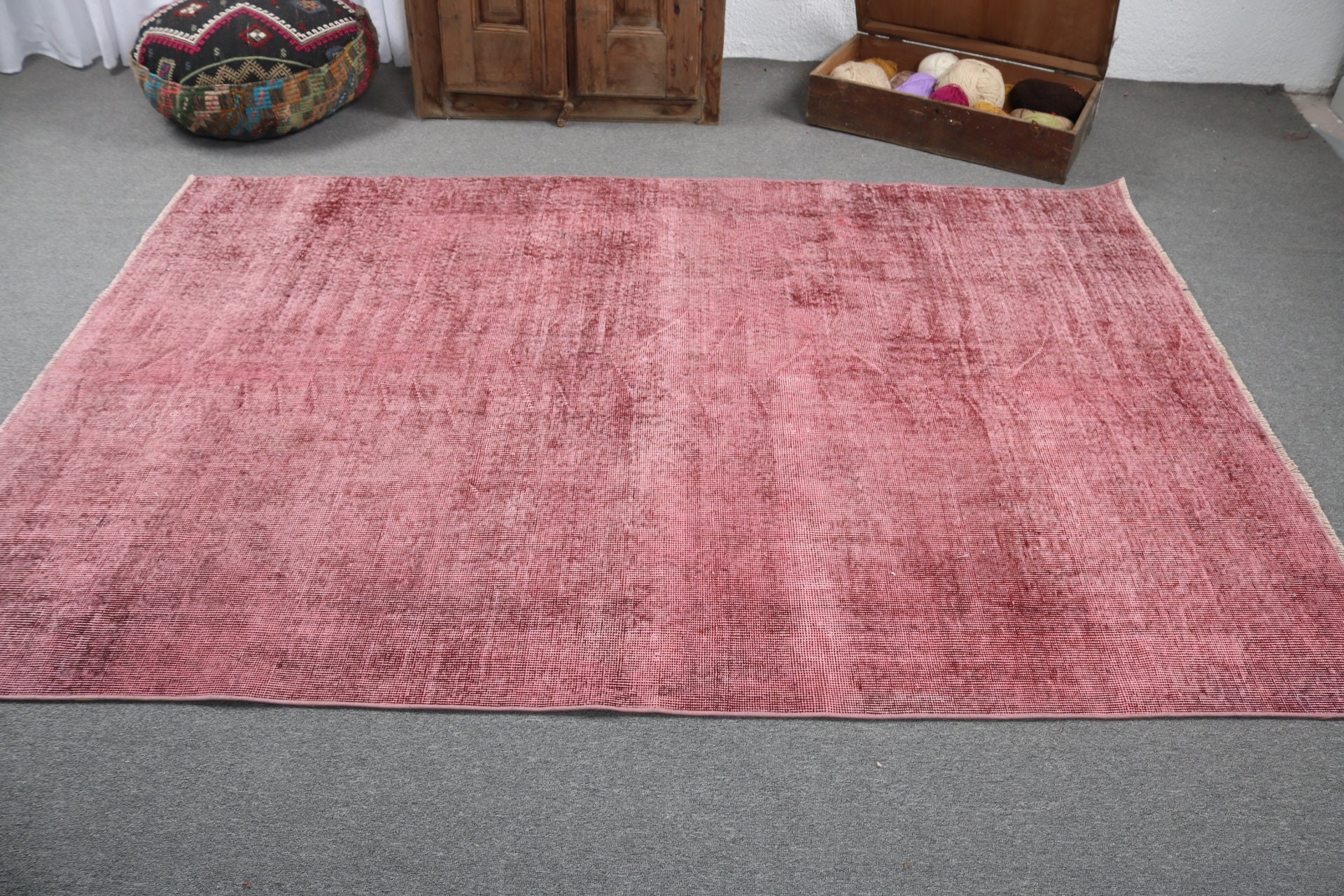 Yatak Odası Halıları, Vintage Halı, Kırmızı Oushak Halı, 5.4x8 ft Büyük Halı, Oryantal Halı, Türk Halısı, Salon Halıları, Yemek Odası Halıları, Antika Halılar