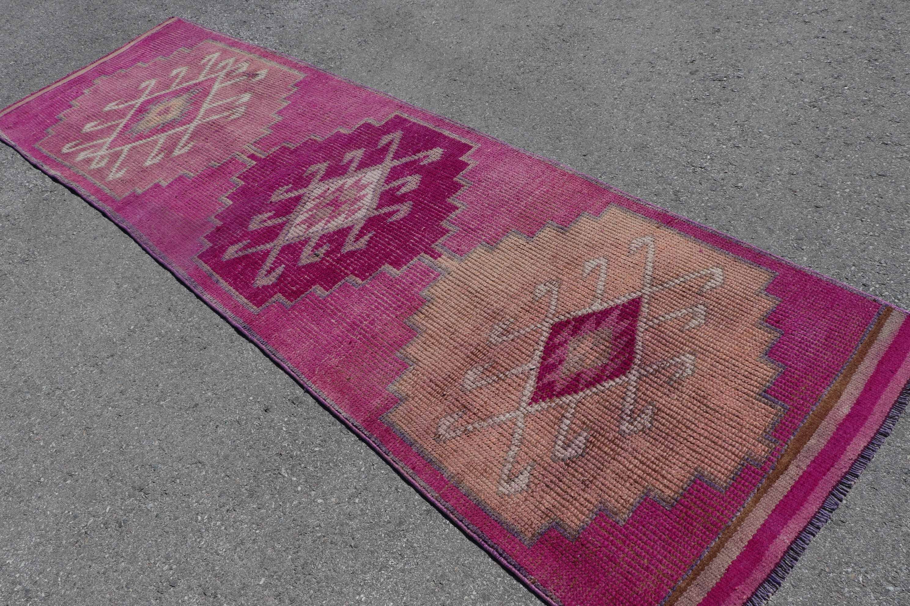 Vintage Rugs, Kitchen Rug, Turkey Rug, Cool Rug, 3.1x10.6 ft Runner Rugs, Bedroom Rugs, Turkish Rug, Pink Moroccan Rugs, Rugs for Corridor