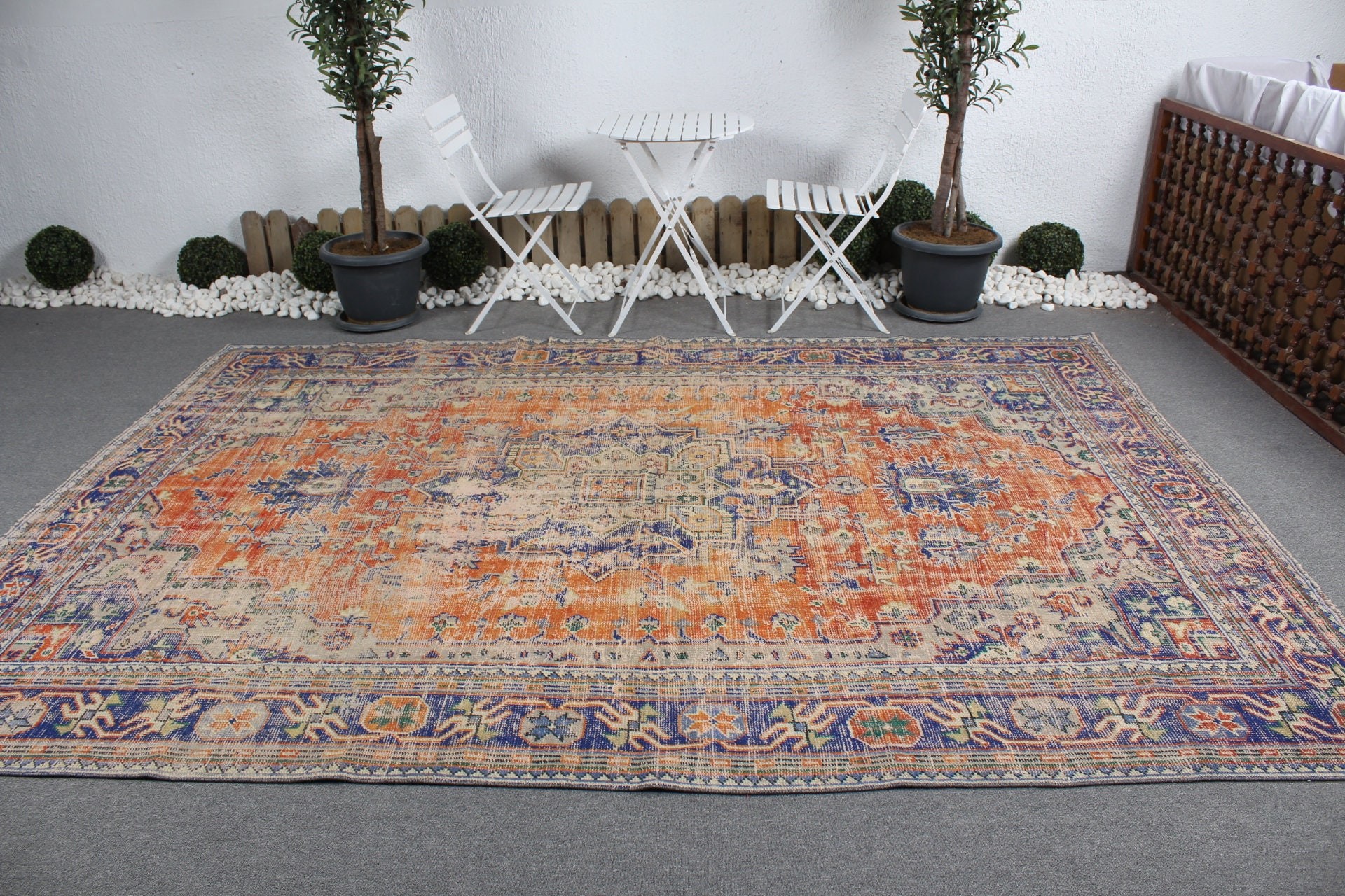 Turkish Rugs, Wool Rug, 7.2x10.7 ft Oversize Rug, Vintage Rug, Living Room Rug, Orange Kitchen Rugs, Dining Room Rug, Old Rug