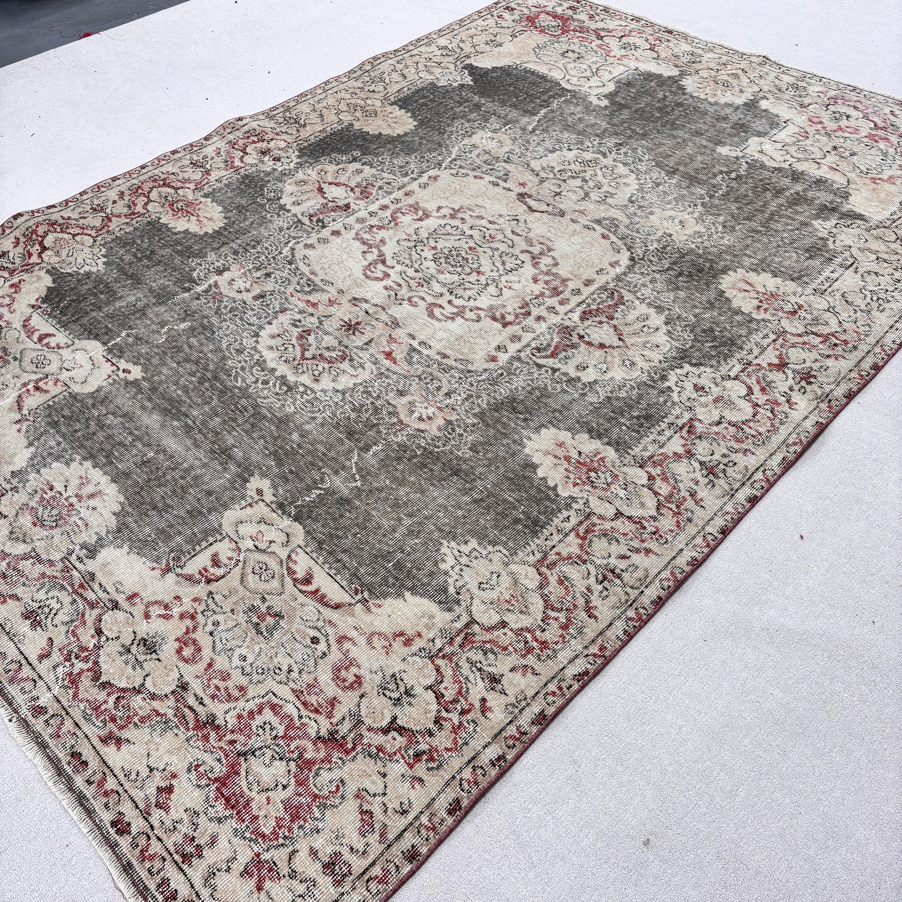 Neutral Rugs, Turkish Rugs, Gray Cool Rug, Anatolian Rugs, Turkey Rug, Bedroom Rugs, Vintage Rug, 6.5x9.7 ft Large Rug, Large Oushak Rugs