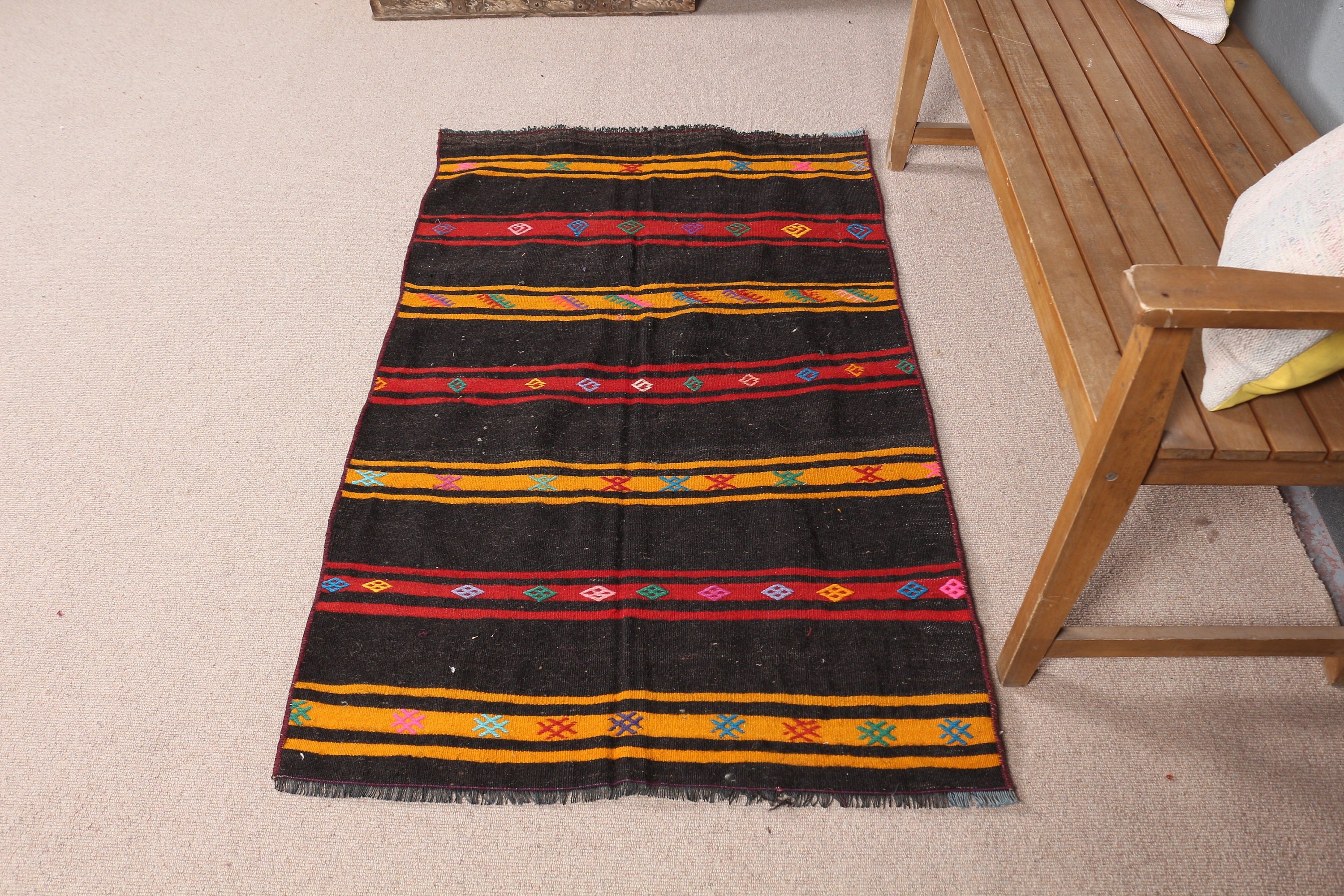 Banyo Halıları, Mutfak Halısı, Boho Halısı, Vintage Halılar, Siyah Yün Halılar, 2,9x4,8 ft Küçük Halı, Türk Halıları, Giriş Halıları, Kilim, Yün Halı