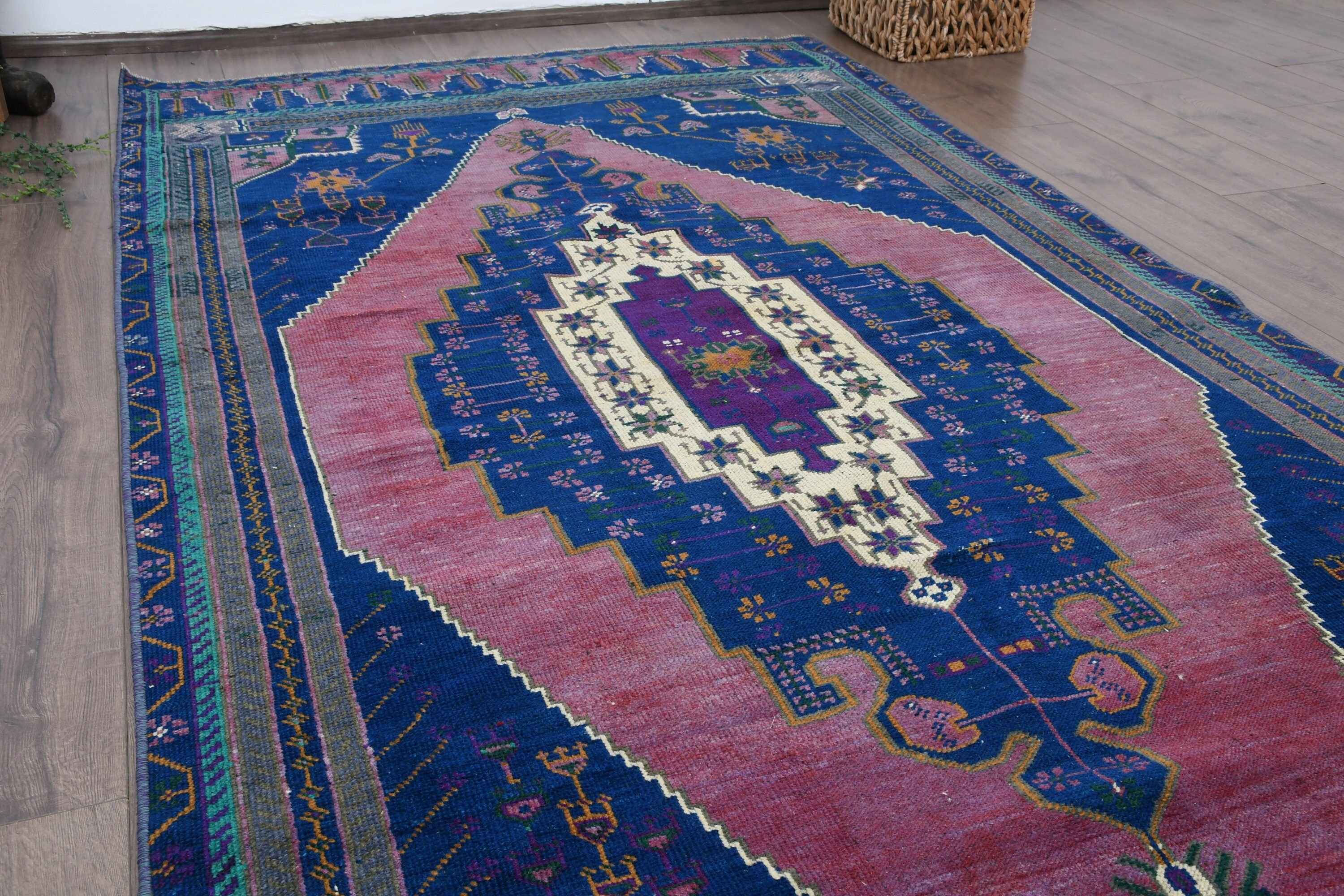 Turkish Rug, Living Room Rugs, 4.2x8.4 ft Area Rug, Vintage Rug, Anatolian Rug, Pink Kitchen Rug, Rugs for Living Room