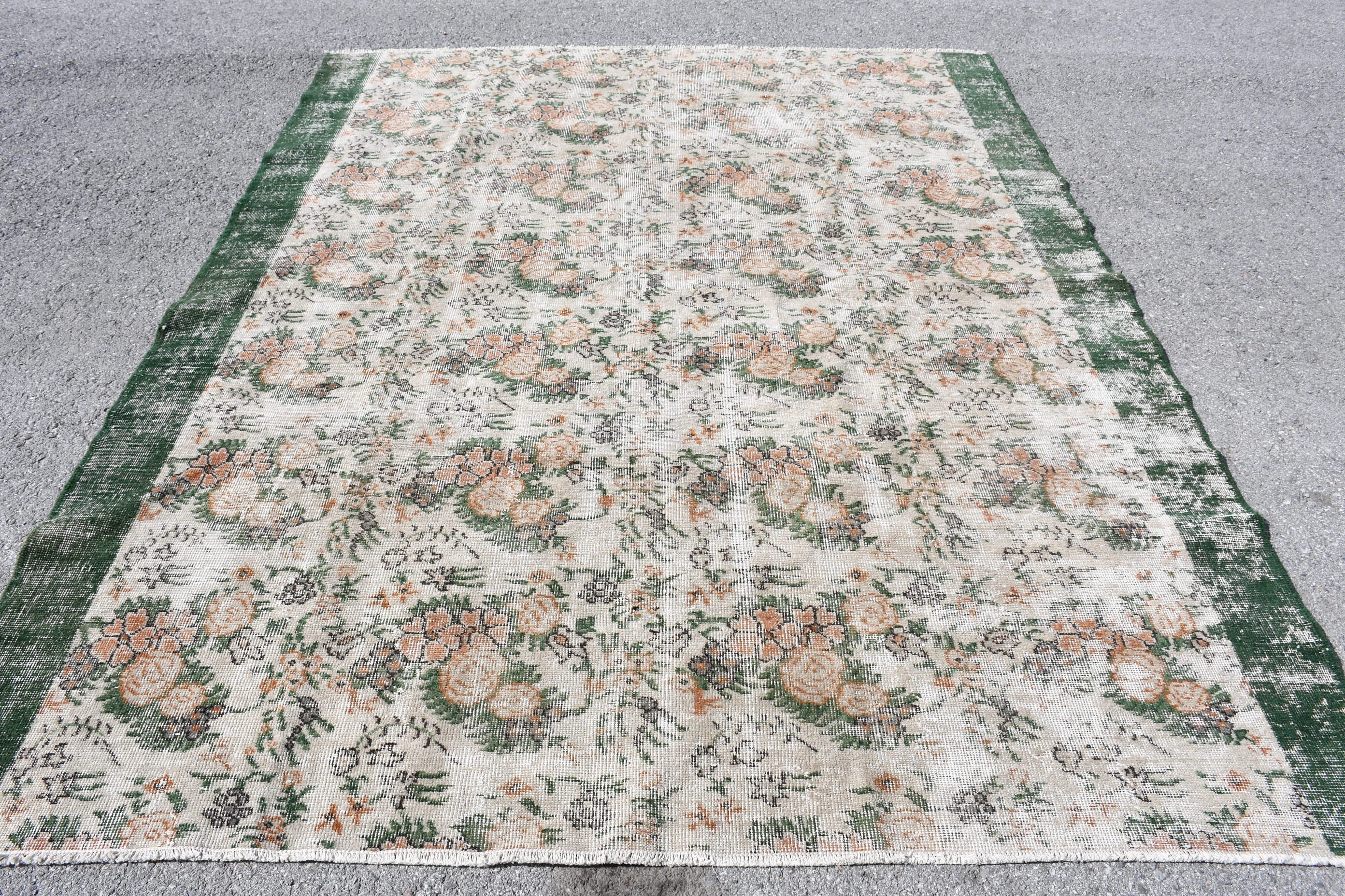 Floor Rugs, Vintage Rug, Green Home Decor Rug, Salon Rugs, 7.3x9.4 ft Large Rugs, Dining Room Rug, Decorative Rug, Turkish Rug, Kitchen Rug