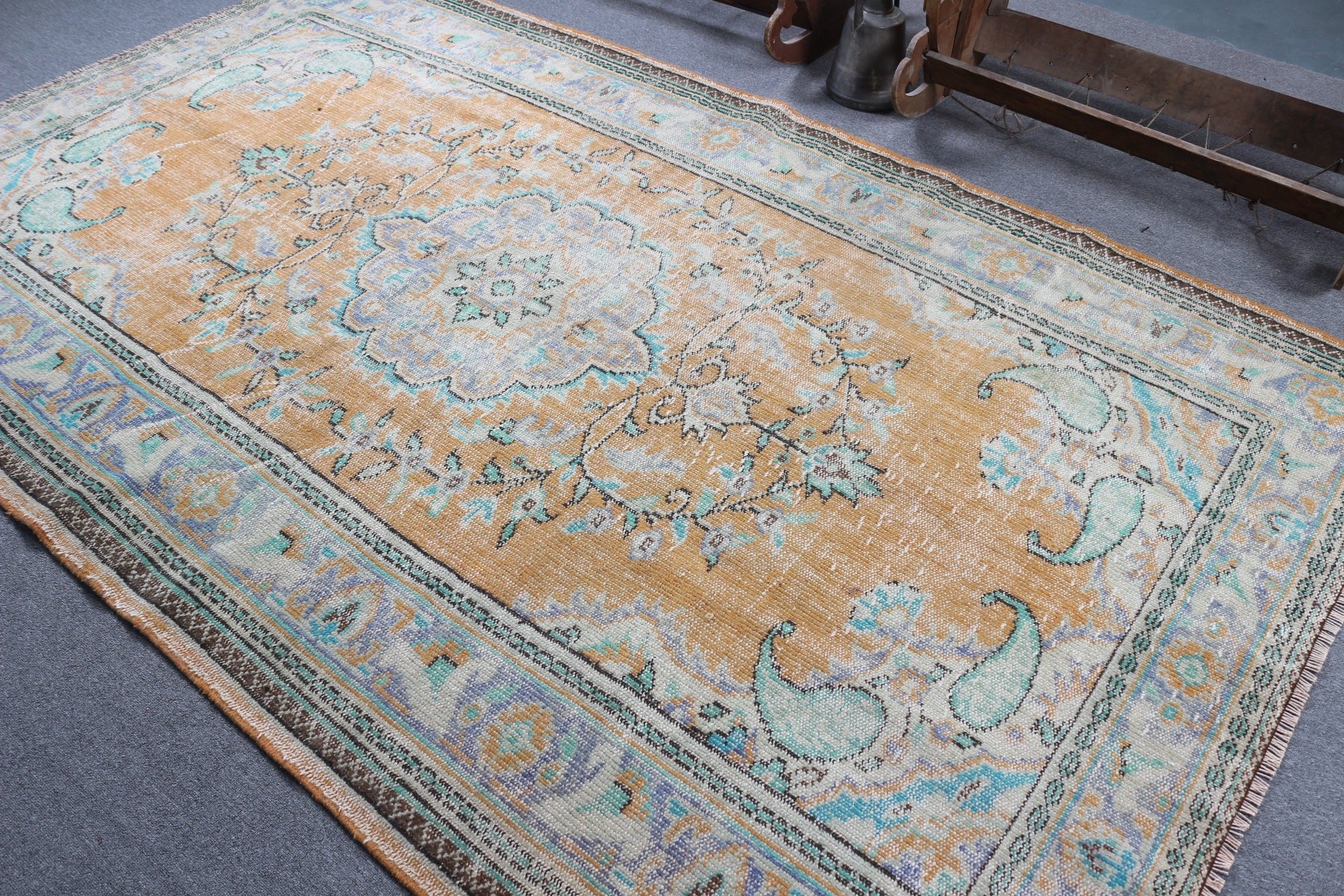 Türk Halısı, Kahverengi Ev Dekor Halısı, Oturma Odası Halısı, Yatak Odası Halısı, Yemek Odası Halısı, Vintage Halı, 5.8x9.6 ft Büyük Halı, Anadolu Halısı