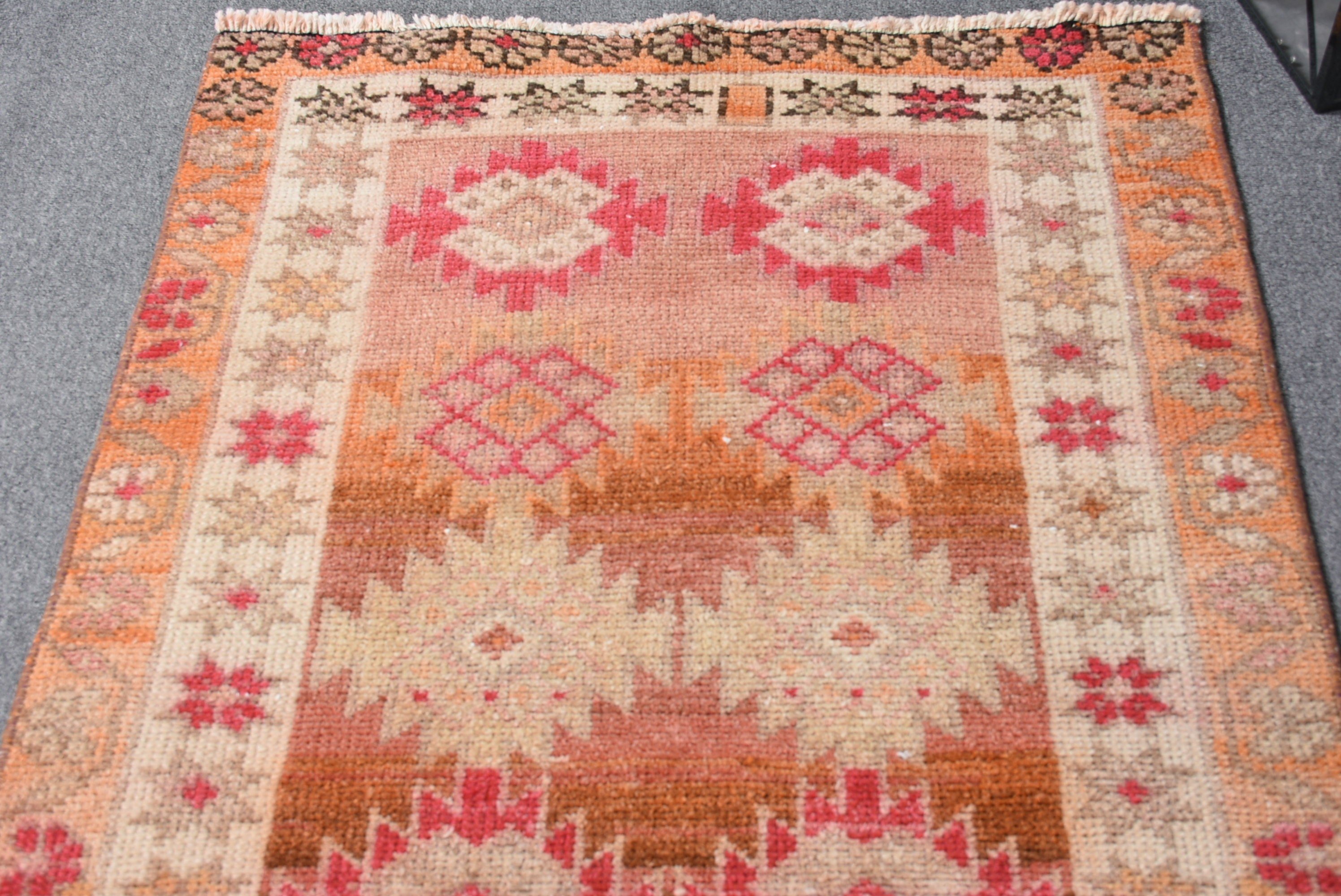 Yer Halısı, Vintage Halılar, Merdiven Halıları, 2,8x11,9 ft Yolluk Halısı, Turuncu Oushak Halısı, Koridor Halısı, Türk Halıları, Ev Dekorasyonu Halıları, Yatak Odası Halısı