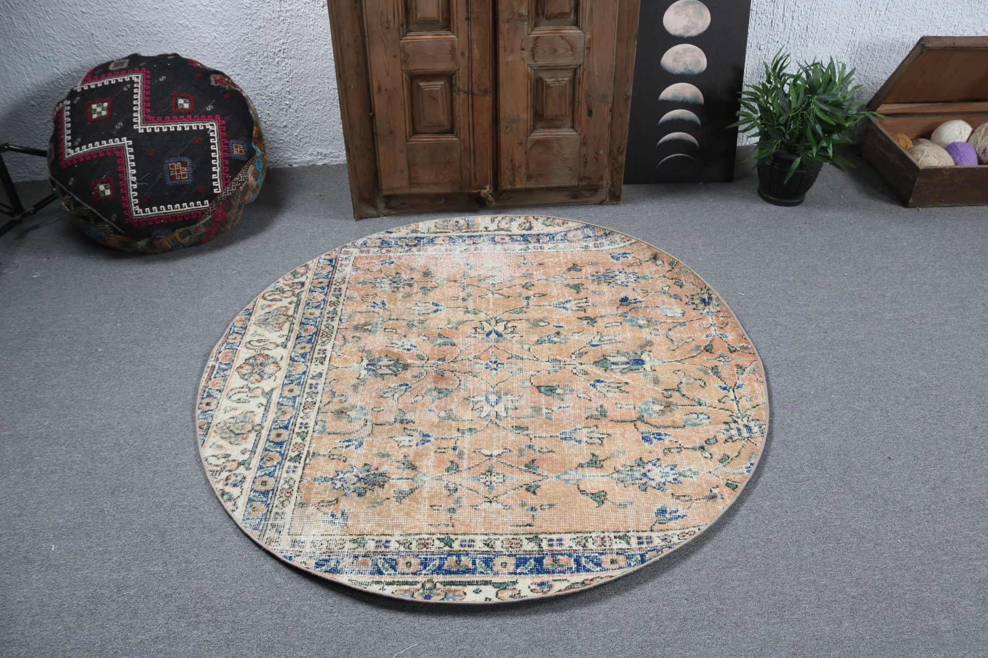 Mutfak Halıları, Yer Halıları, Giriş Halıları, Aksan Halıları, Boho Halı, Turuncu Lüks Halı, Türk Halıları, 4,6x4,6 ft Accent Halı, Vintage Halı