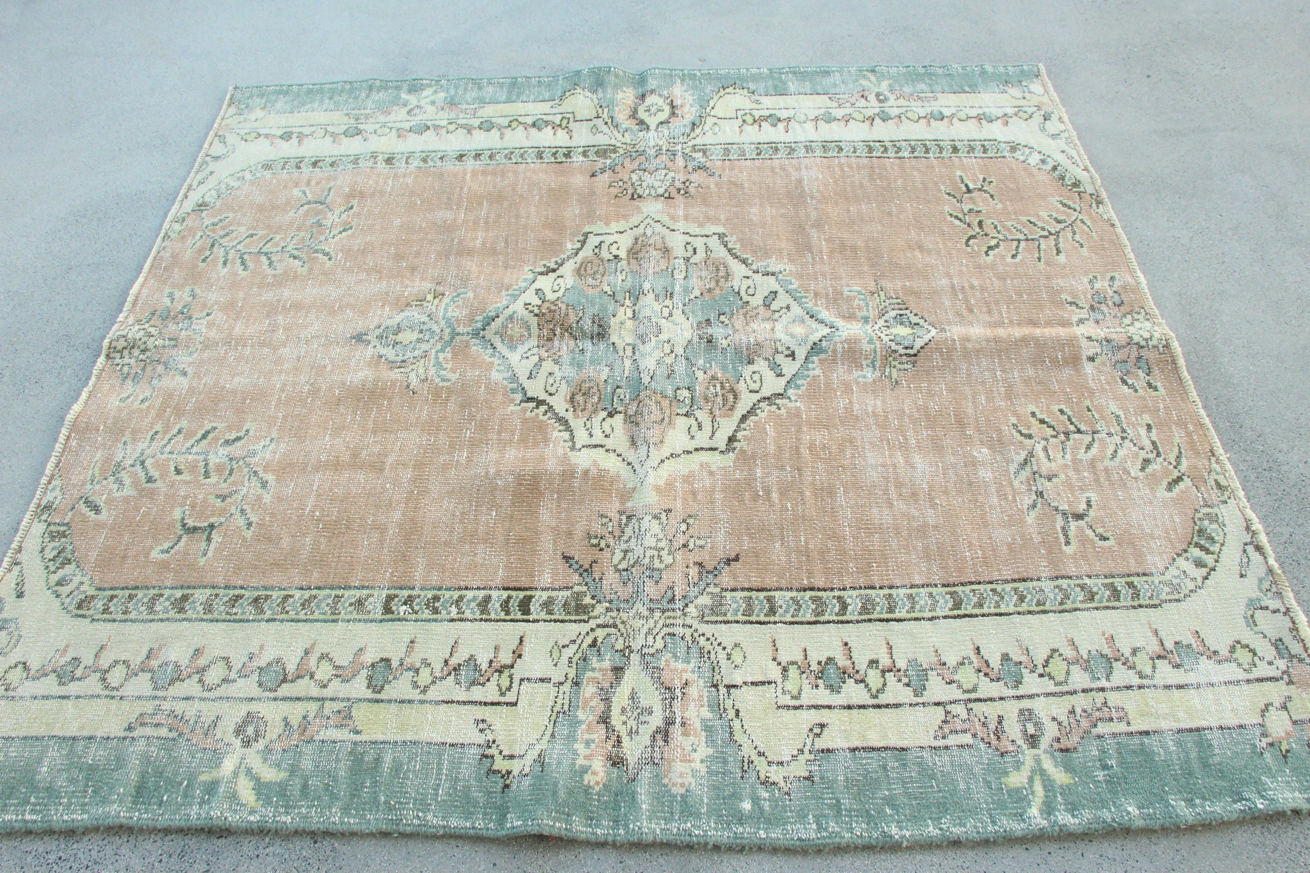 5,9x6,2 ft Alan Halıları, Oushak Halısı, Mutfak Halıları, Türk Halıları, Etnik Halılar, Oturma Odası Halısı, Vintage Halılar, İç Mekan Halıları, Kırmızı Soğuk Halılar