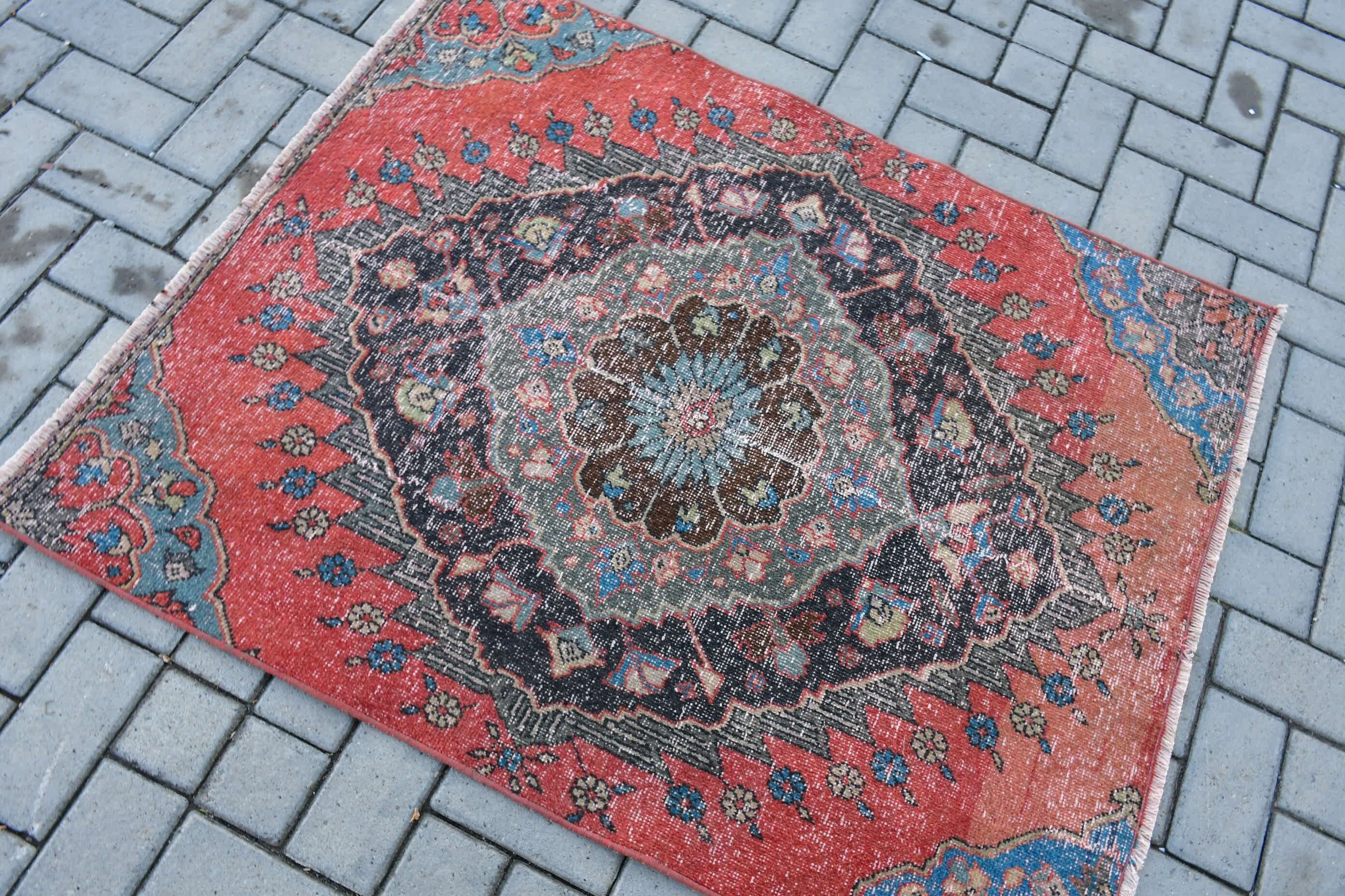 Kitchen Rugs, Rugs for Wall Hanging, Red Cool Rug, Eclectic Rug, Vintage Rugs, 3.3x4.1 ft Small Rug, Turkish Rug, Car Mat Rug