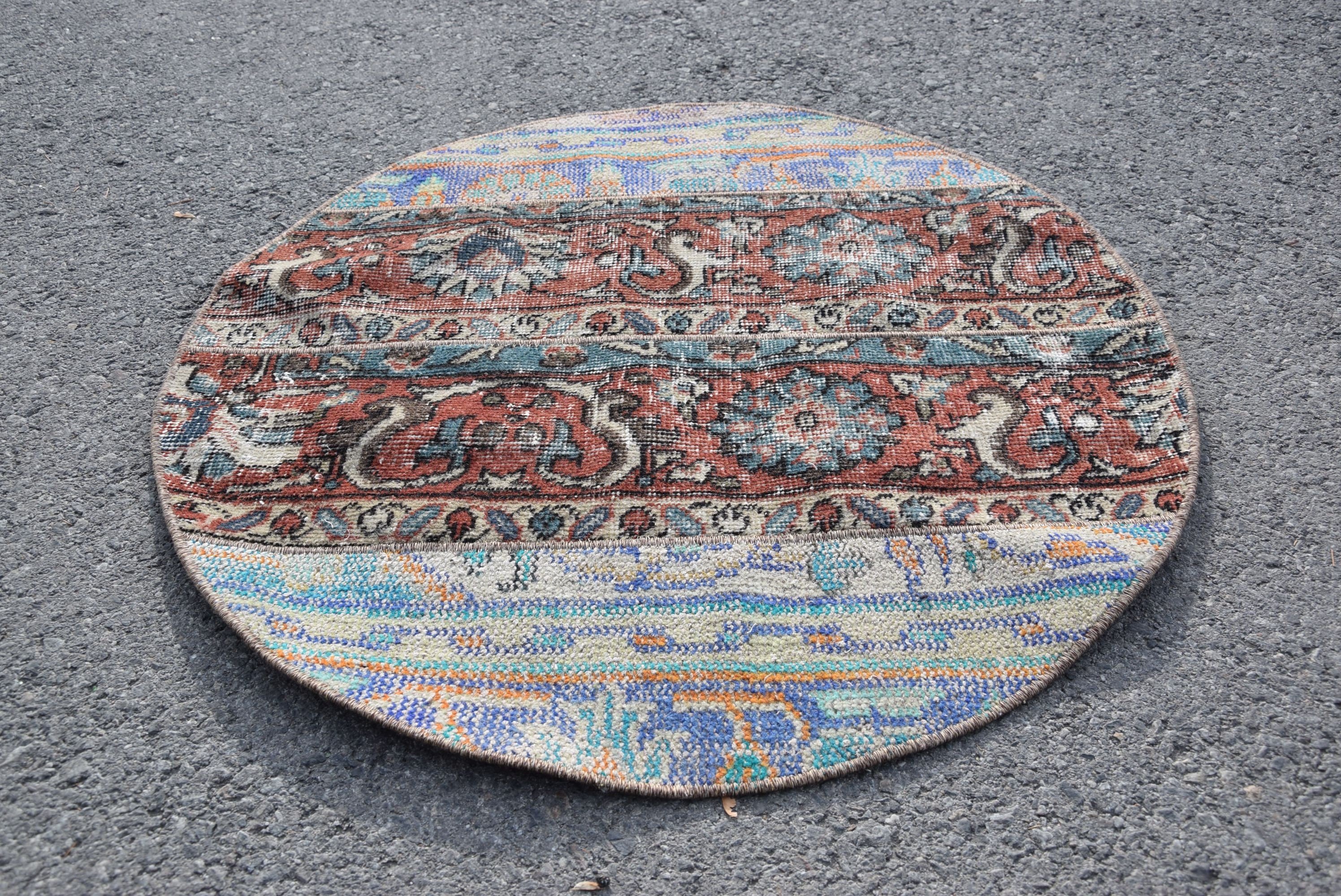 Turkish Rug, Door Mat Rug, Anatolian Rug, Vintage Rug, Blue Oriental Rug, 2.7x2.7 ft Small Rugs, Bathroom Rugs, Home Decor Rug, Old Rug