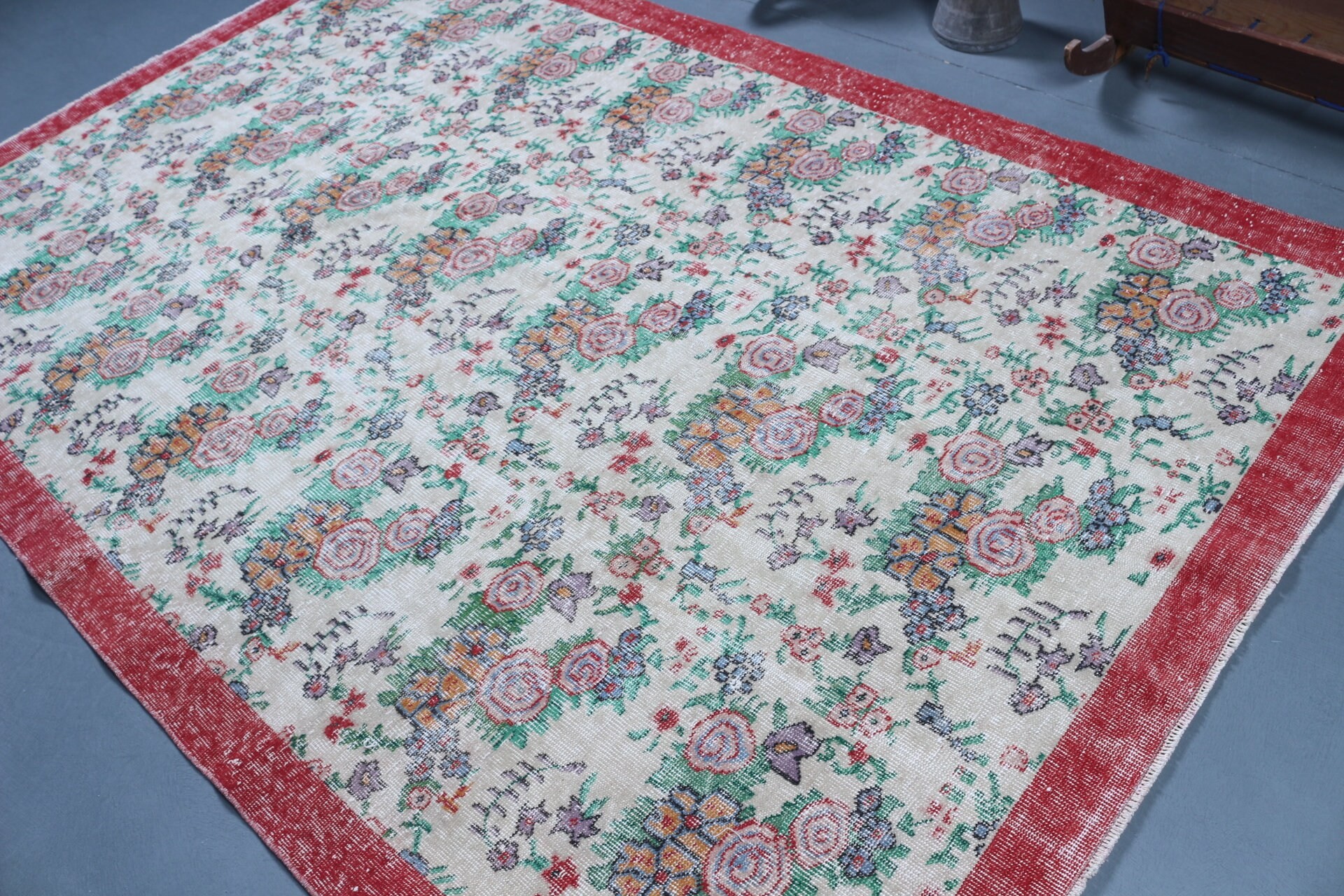 Yemek Odası Halıları, 6x9,3 ft Büyük Halılar, Vintage Halı, Eski Halı, Bej Yatak Odası Halısı, Türk Halıları, Oushak Halısı, Yemek Odası Halısı, Oryantal Halı