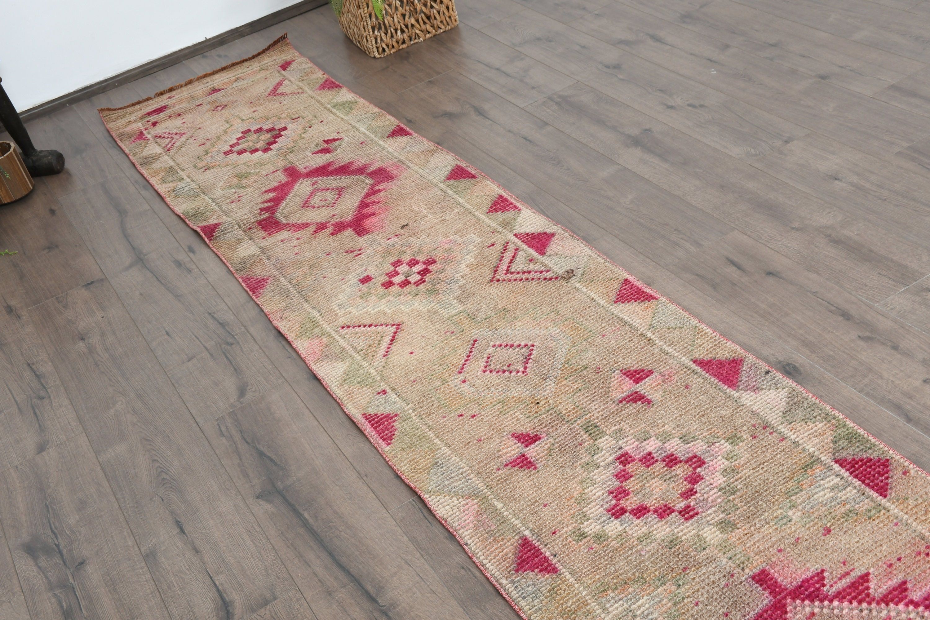 Vintage Rugs, Corridor Rugs, Floor Rug, 2.1x13.1 ft Runner Rugs, Turkish Rug, Moroccan Rug, Pale Rug, Rugs for Kitchen, Pink Kitchen Rug