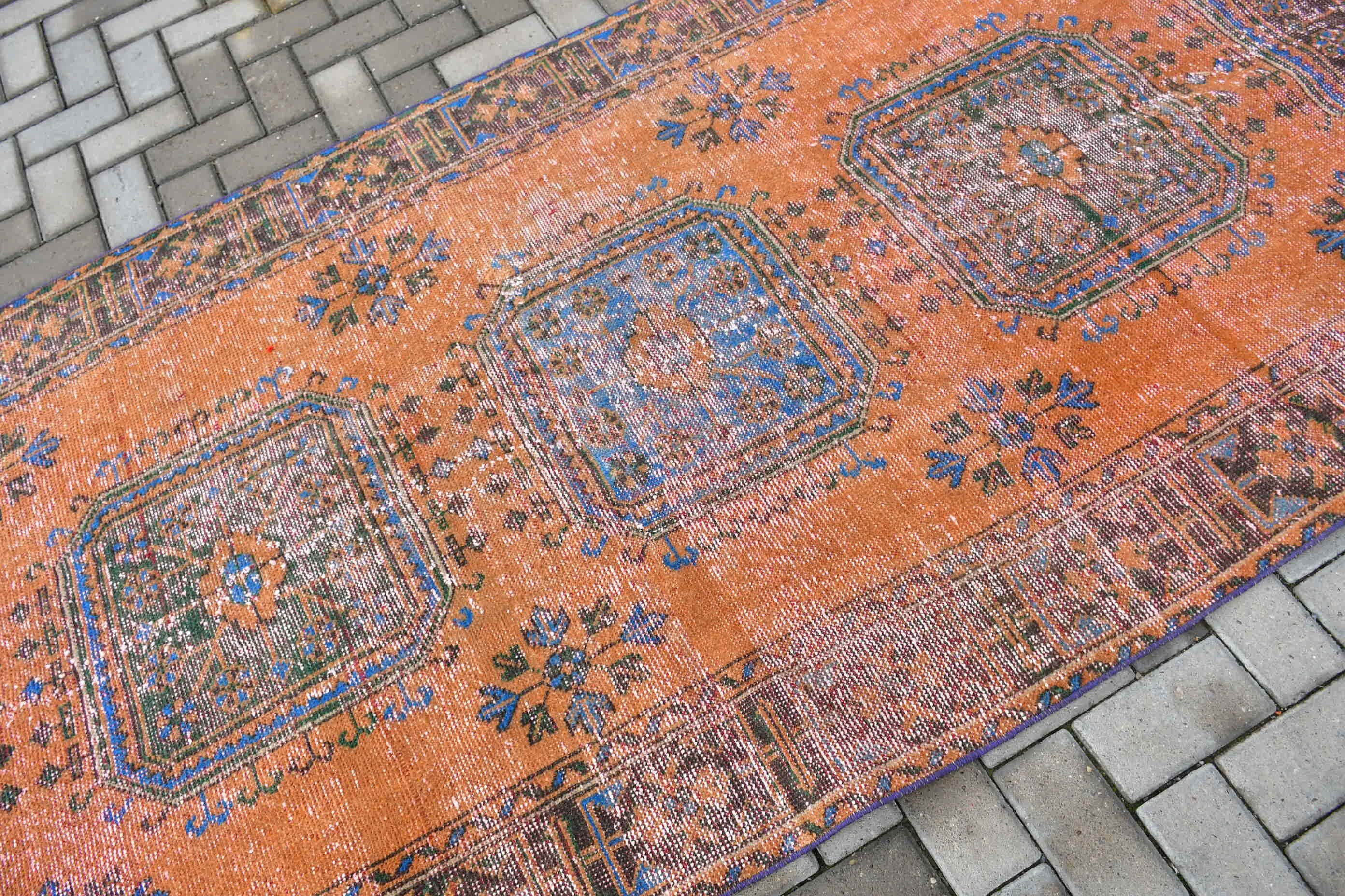 Turkish Rugs, Corridor Rug, Kitchen Rug, Cool Rug, 4.3x11.6 ft Runner Rug, Vintage Rug, Orange Cool Rugs, Rugs for Runner, Retro Rugs