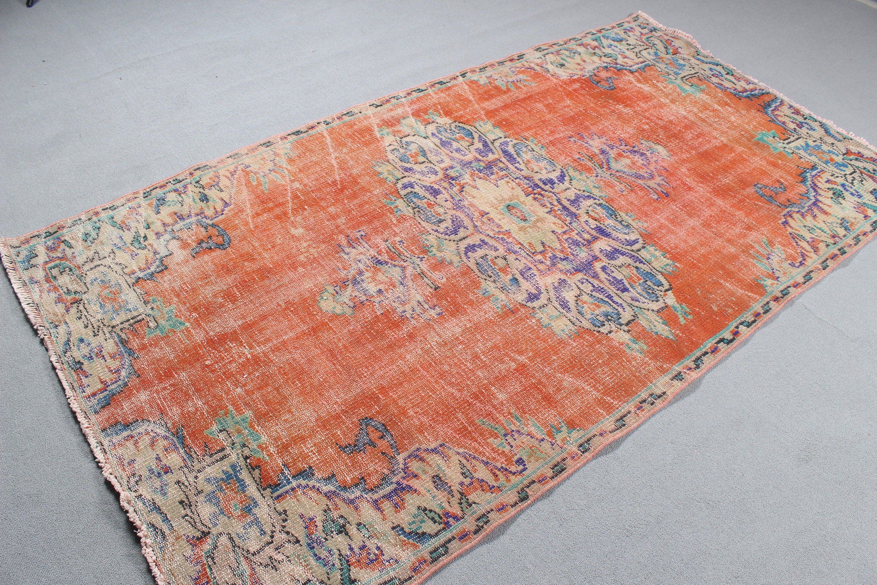 Geometric Rugs, Rugs for Vintage Area, Floor Rugs, Orange Neutral Rug, 4.4x8 ft Area Rugs, Turkish Rugs, Nursery Rugs, Vintage Rug