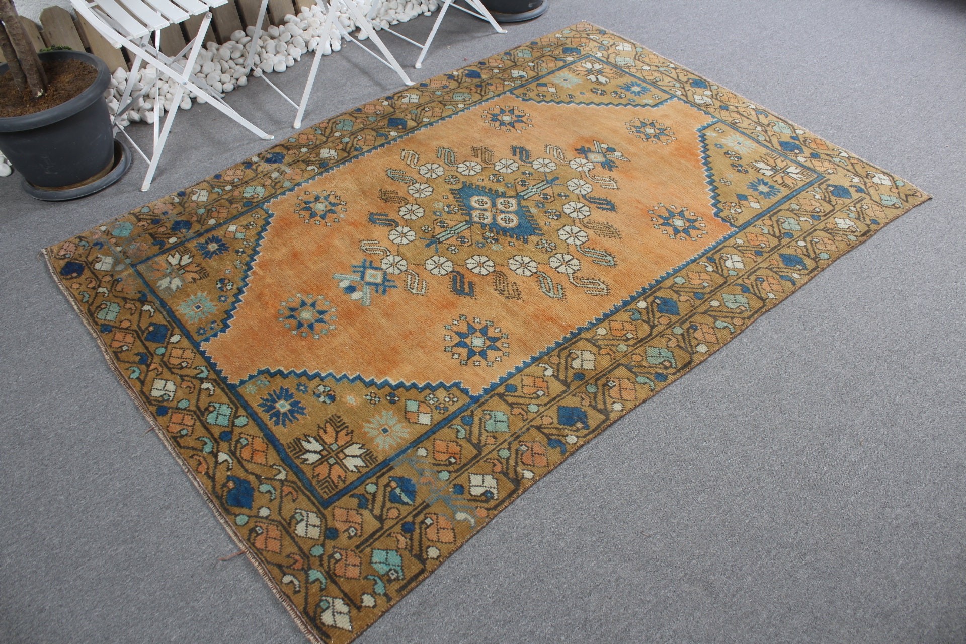 Eclectic Rug, Rugs for Nursery, Moroccan Rug, Indoor Rugs, Turkish Rug, Vintage Rugs, Anatolian Rug, Orange Floor Rug, 4.7x6.7 ft Area Rug