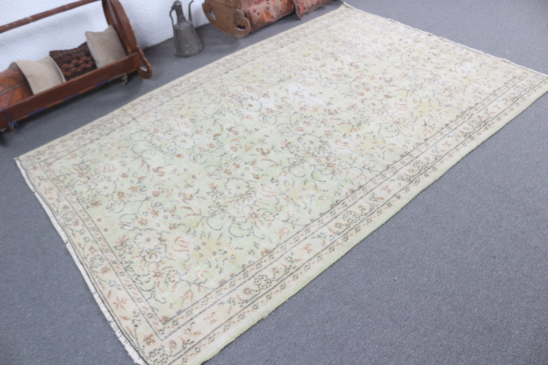 5.4x8.1 ft Large Rugs, Moroccan Rugs, Salon Rug, Green Oriental Rug, Bedroom Rug, Turkish Rug, Vintage Rug, Rugs for Salon, Floor Rug