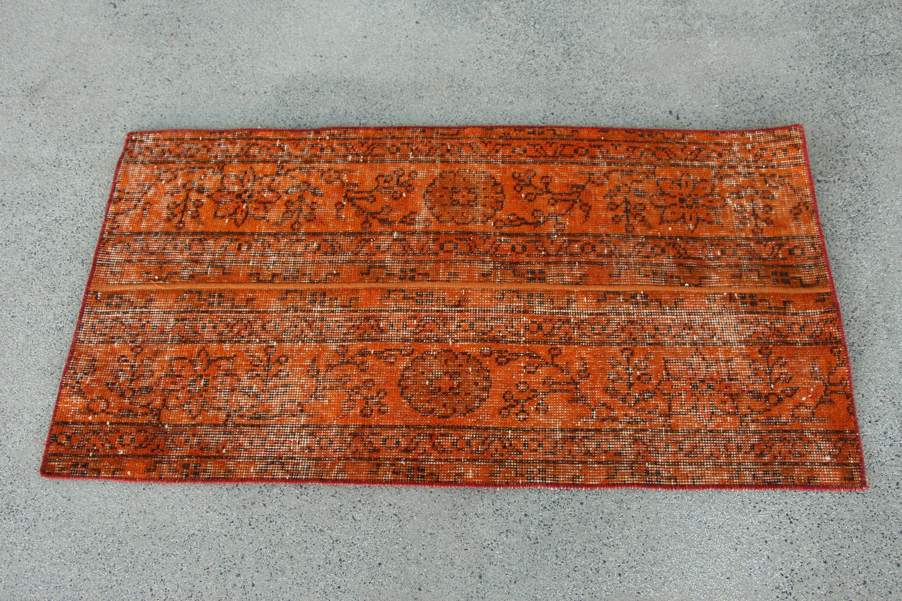 Bath Rugs, Kitchen Rug, Vintage Rugs, Distressed Rug, 2.1x3.9 ft Small Rug, Turkish Rugs, Orange Antique Rugs, Home Decor Rug, Wool Rugs