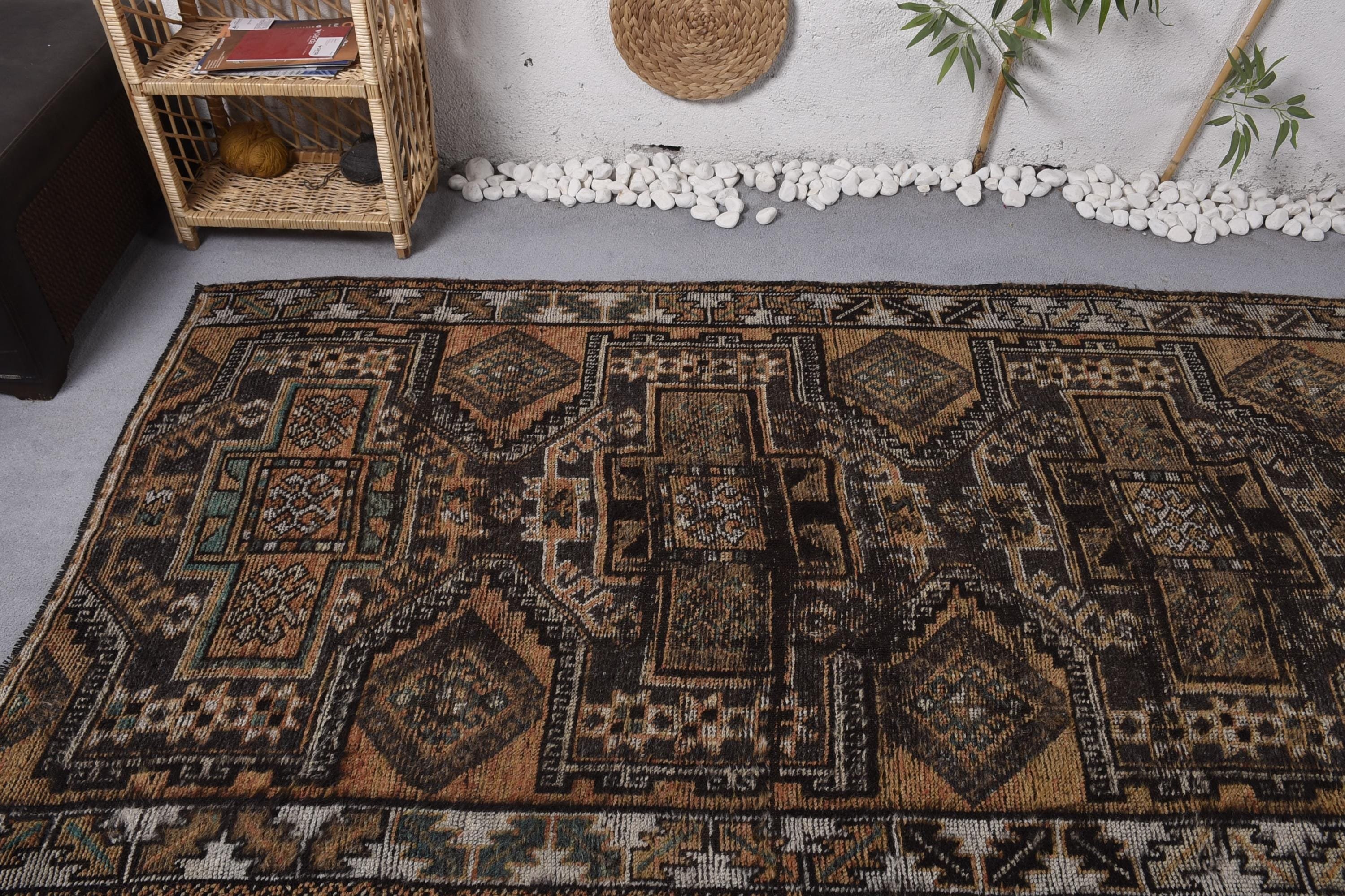 Yün Halılar, Büyük Vintage Halı, Vintage Halılar, Kahverengi Antika Halı, Türk Halıları, 4.2x10.2 ft Büyük Halı, Düz Dokuma Halılar, Oturma Odası Halısı