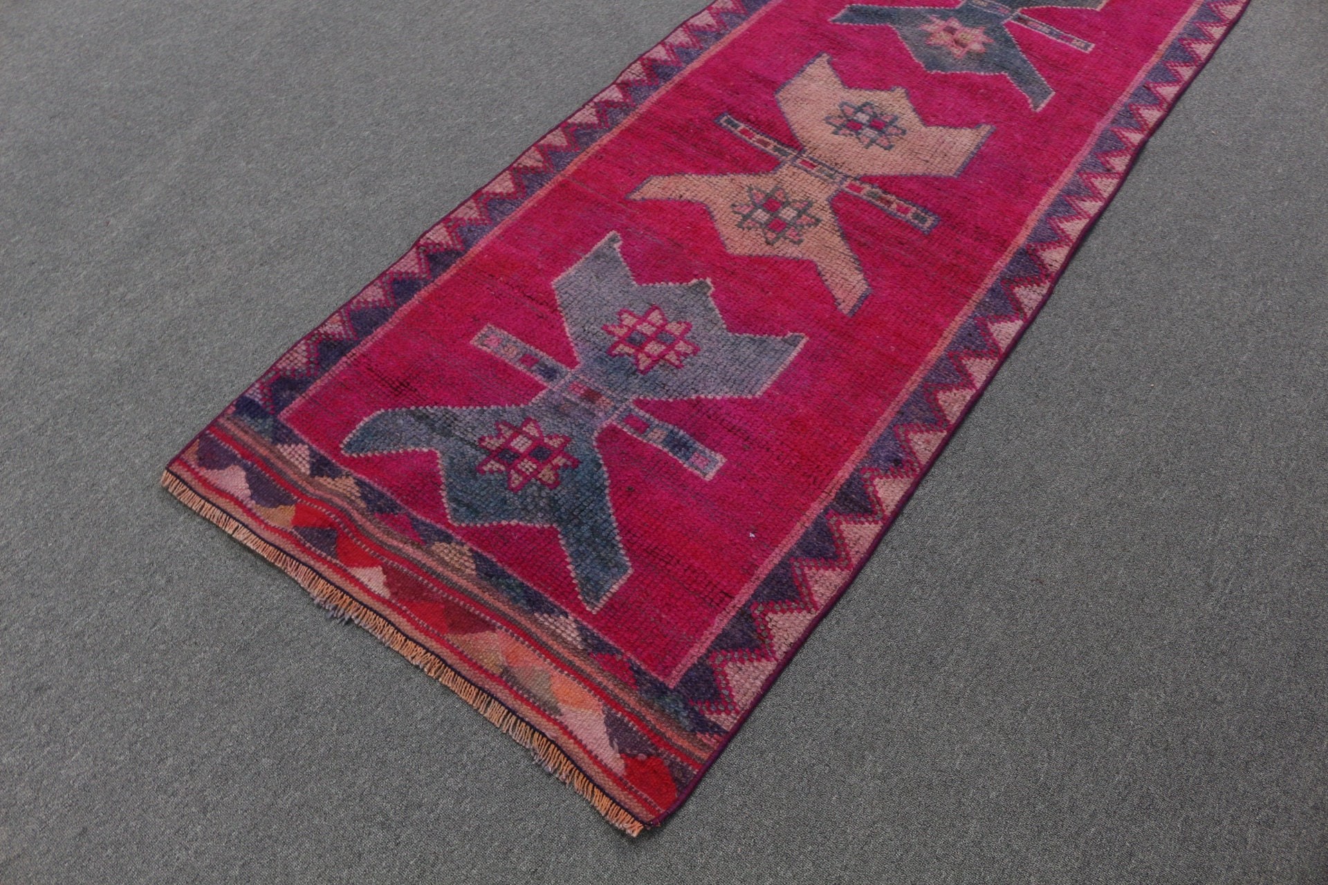 Vintage Rug, Pink Oriental Rug, Oushak Rugs, Turkish Rugs, Stair Rug, Rugs for Stair, Hallway Rug, 2.9x10 ft Runner Rug