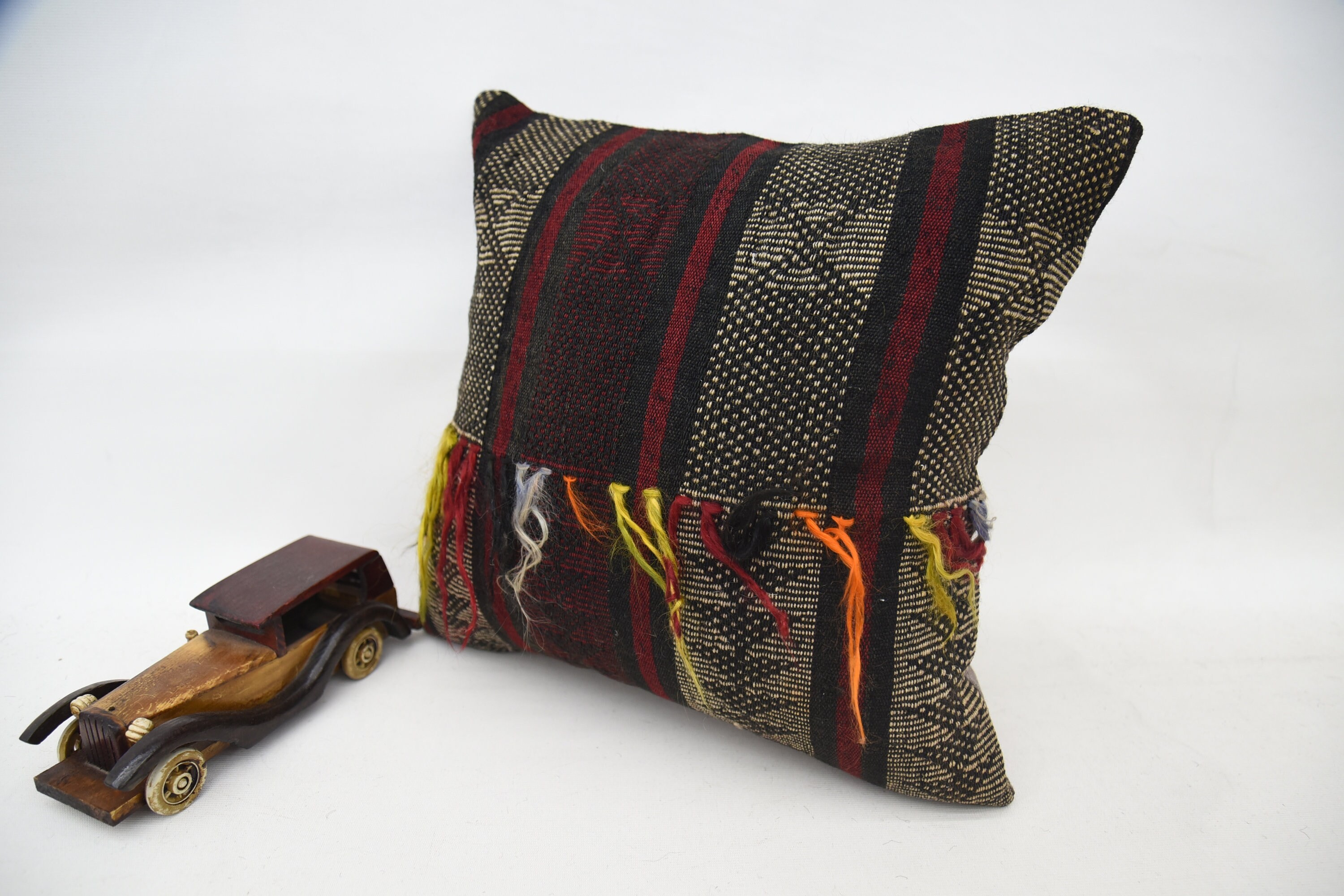 Boho Pillow, Bohemian Cushion Pillow, Gift Pillow, Decorative Bolster Cushion, Handmade Kilim Cushion, 16"x16" Red Cushion Case