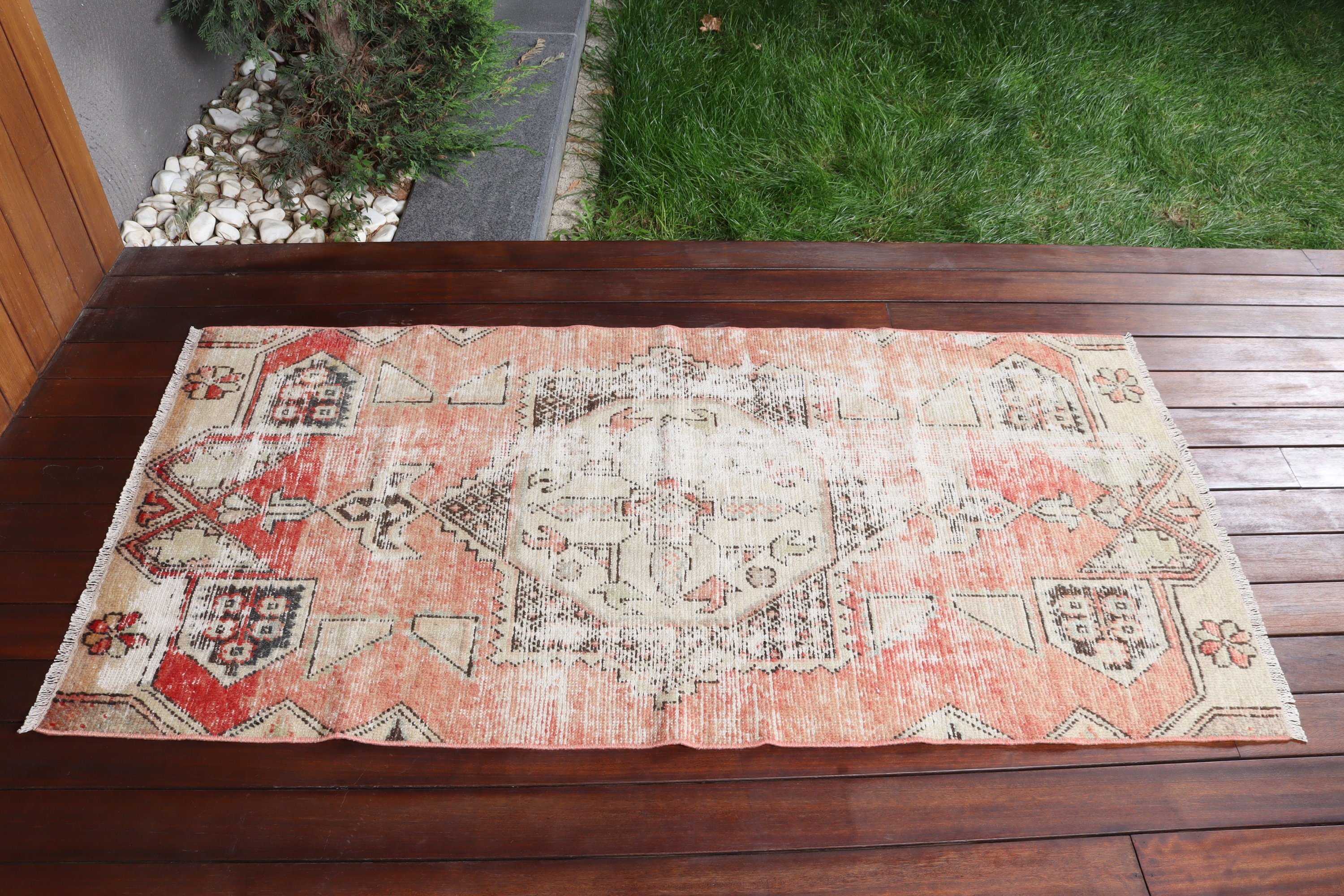 Küçük Vintage Halı, Vintage Halı, Giriş Halıları, Düz Dokuma Halı, Mutfak Halısı, 2,7x5,4 ft Küçük Halılar, Turuncu El Dokuma Halılar, Türk Halıları