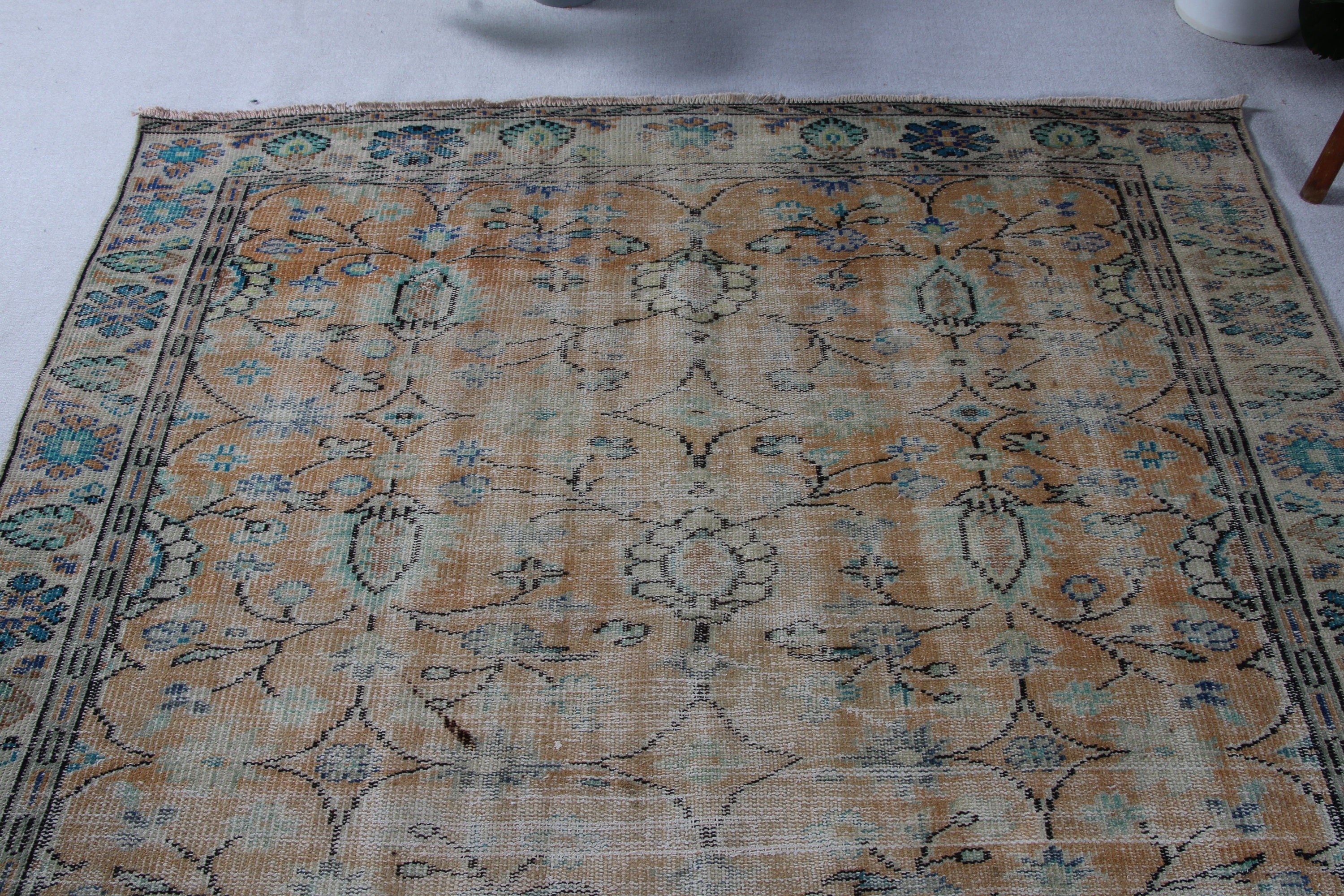 Yatak Odası Halıları, Yeşil Yün Halılar, Vintage Halılar, Büyük Vintage Halılar, Salon Halıları, Geometrik Halılar, 5.8x9.6 ft Büyük Halı, Yer Halısı, Türk Halısı