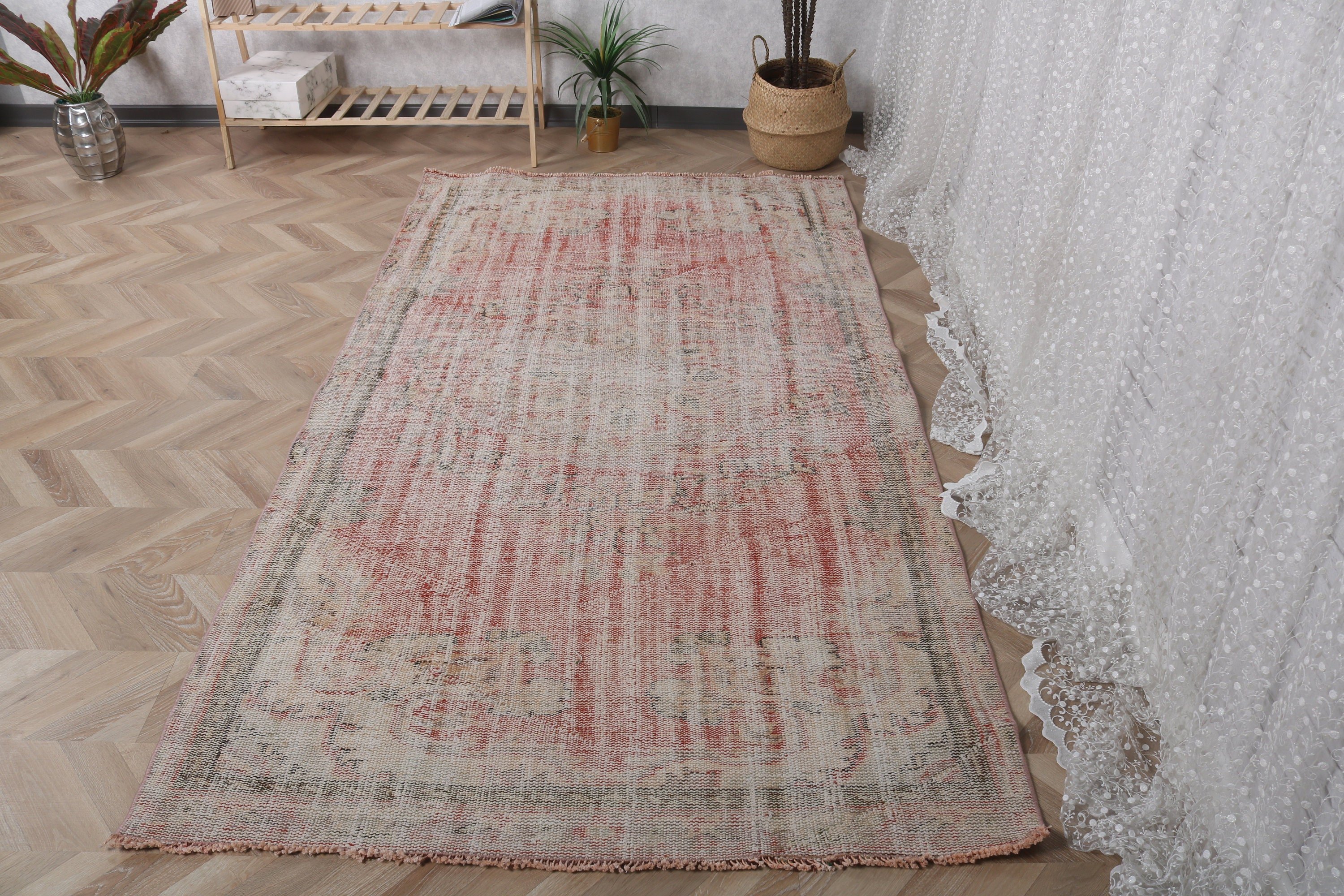 Geometric Rug, Vintage Rug, Oushak Area Rug, 4.4x8.1 ft Area Rugs, Beige Neutral Rug, Artistic Rug, Turkish Rugs, Indoor Rugs, Wool Rug