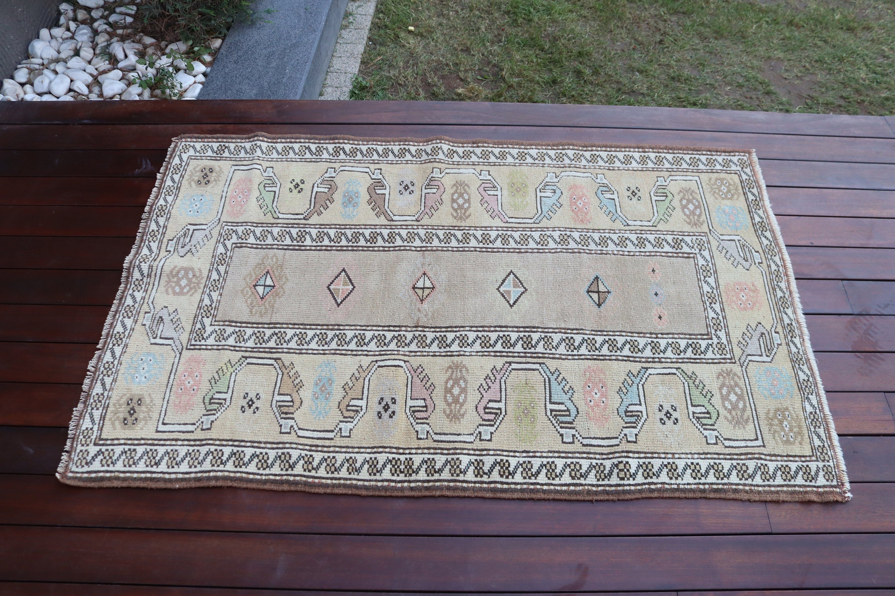 Turkish Rugs, Kitchen Rugs, Vintage Rugs, Aztec Rug, Oushak Rugs, Door Mat Rugs, Beige Antique Rugs, Bedroom Rug, 3x4.6 ft Small Rugs