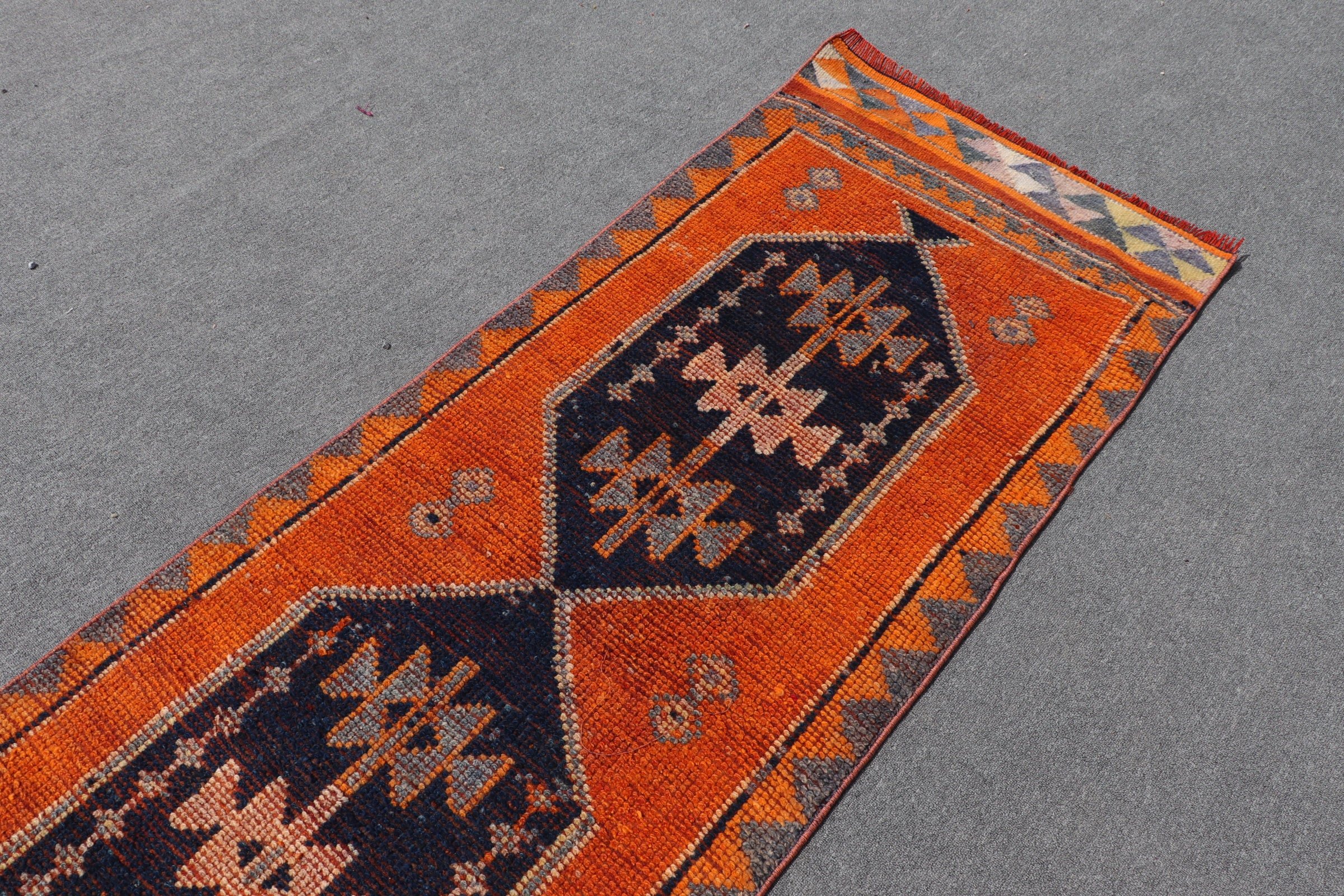 Orange Oushak Rugs, Turkish Rugs, 2.7x10.6 ft Runner Rug, Floor Rug, Antique Rugs, Vintage Rug, Pale Rugs, Hallway Rugs, Corridor Rugs