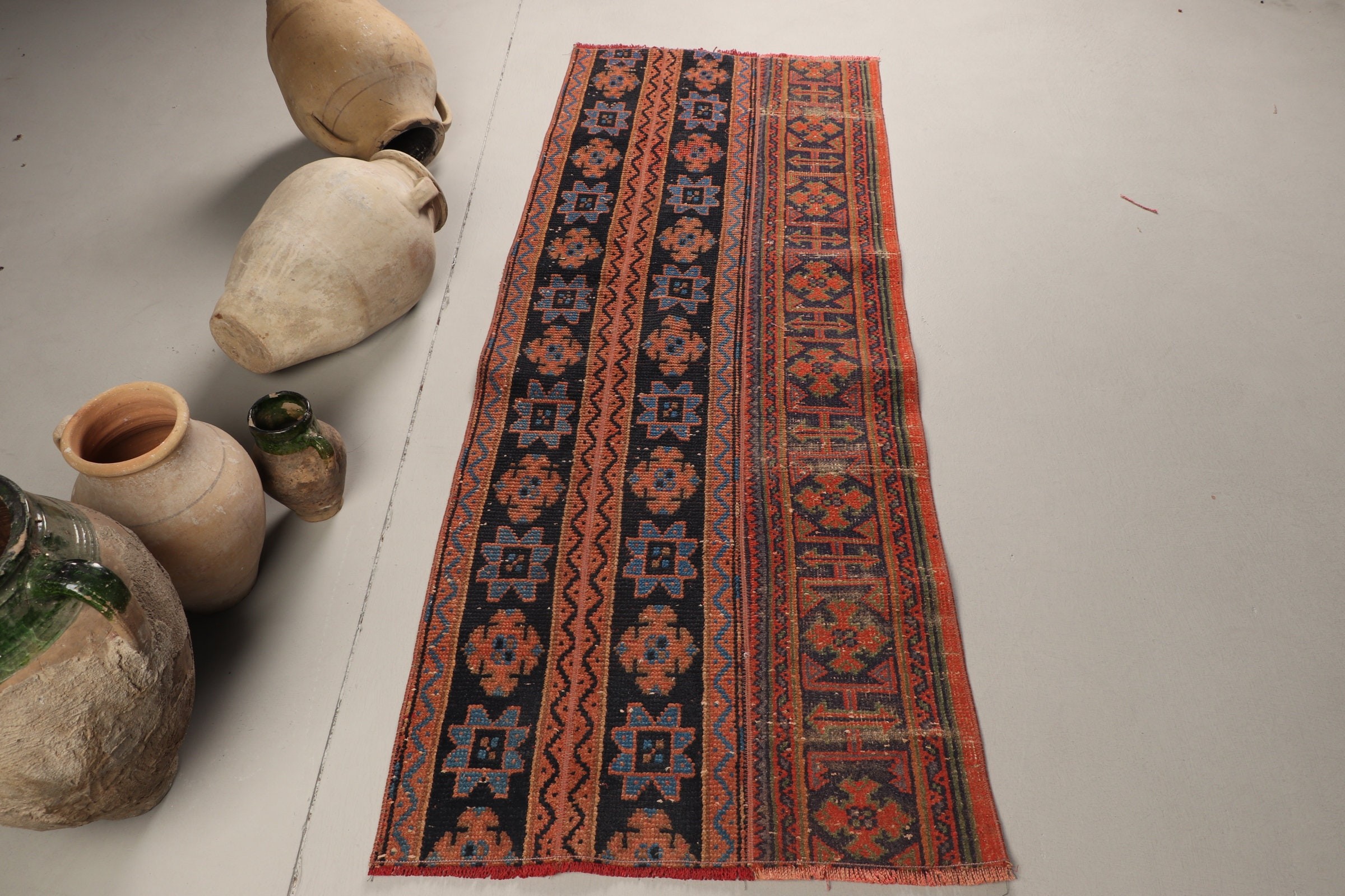 2.5x6.2 ft Accent Rug, Cool Rug, Turkish Rugs, Entry Rug, Kitchen Rugs, Blue Bedroom Rug, Rugs for Kitchen, Vintage Rugs