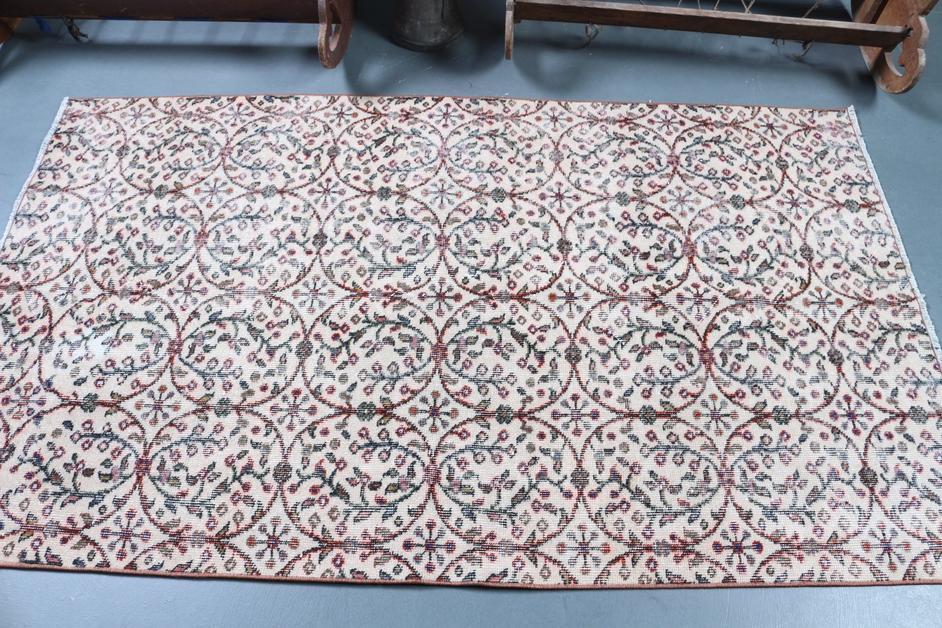 Vintage Halılar, Ev Dekorasyonu Halısı, Göçebe Halısı, Mutfak Halıları, 3,8x6,4 ft Alan Halısı, Bej Yer Halıları, Yer Halıları, Türk Halısı, Yün Halıları