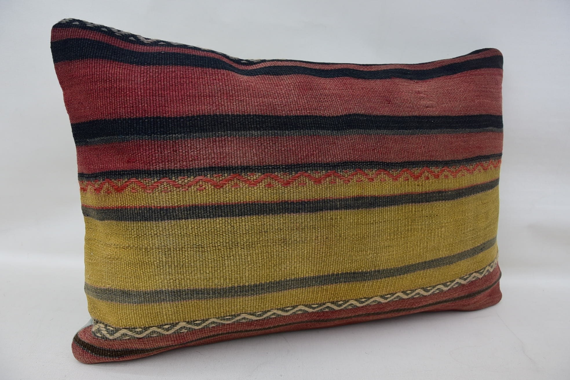 Sofa Cushion, Boho Pillow Sham Cover, Kilim Cushion Sham, Oriental Pillow Cover, Kilim Pillow, 16"x24" Red Pillow Sham