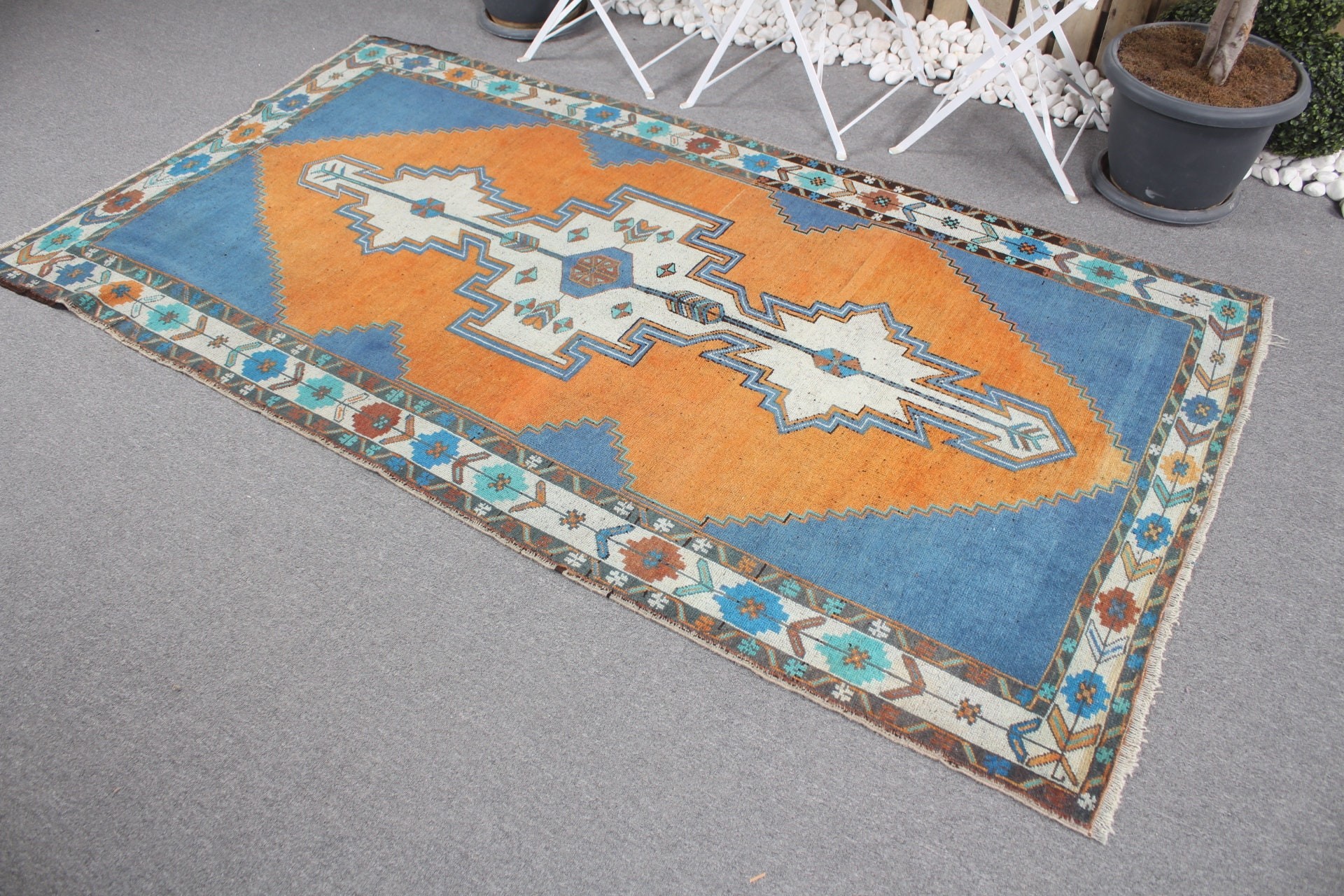 Cool Rug, Turkish Rugs, 4.2x7.7 ft Area Rugs, Vintage Rugs, Orange Floor Rugs, Dining Room Rug, Kitchen Rugs, Oushak Rugs, Pastel Rugs