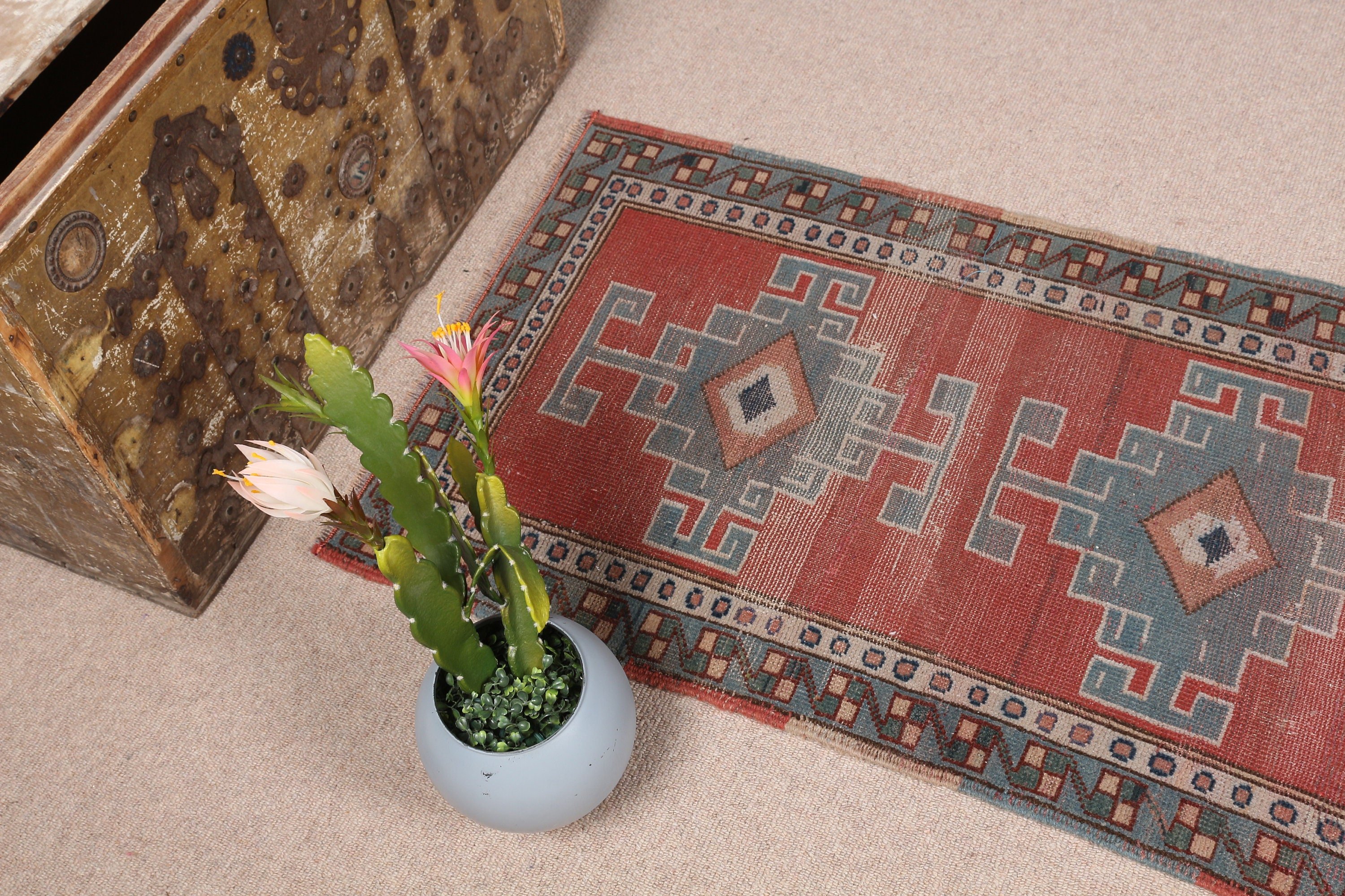 Vintage Rug, Bedroom Rugs, Door Mat Rug, 2.2x3.5 ft Small Rug, Anatolian Rug, Turkish Rug, Red Floor Rugs, Antique Rugs, Rugs for Entry