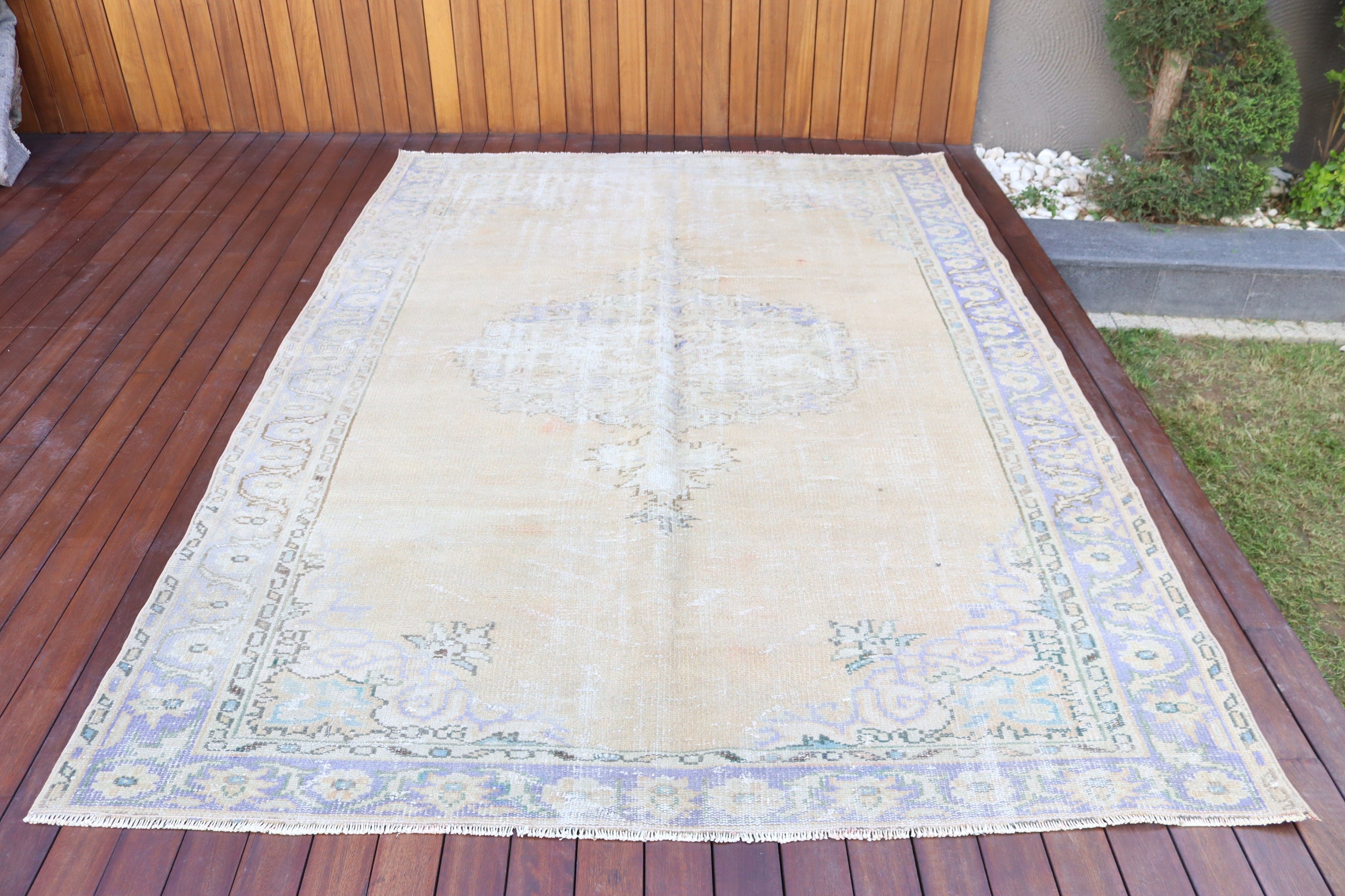 Türk Halıları, Vintage Halı, Oushak Halı, Büyük Vintage Halılar, Bej Modern Halı, Anadolu Halıları, Büyük Oushak Halısı, 6x8.5 ft Büyük Halı